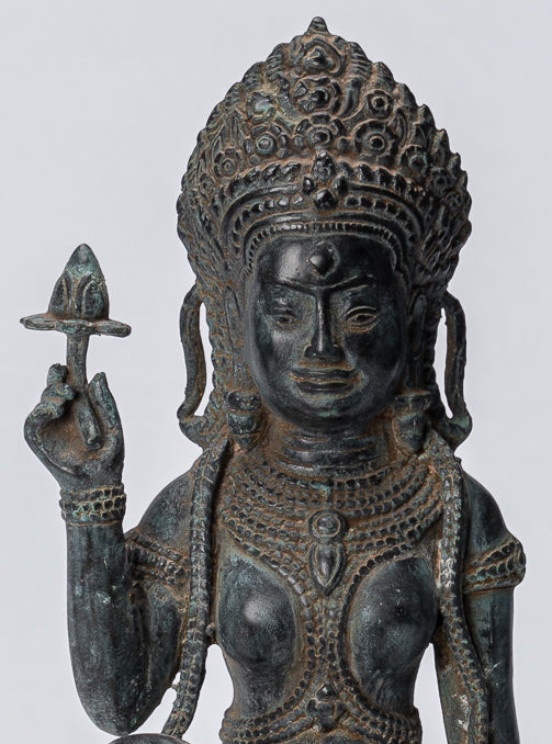 Apsara Statue - Antique Khmer Style Angkor Wat Bronze Kneeling Apsara or Angel - 35cm/14"