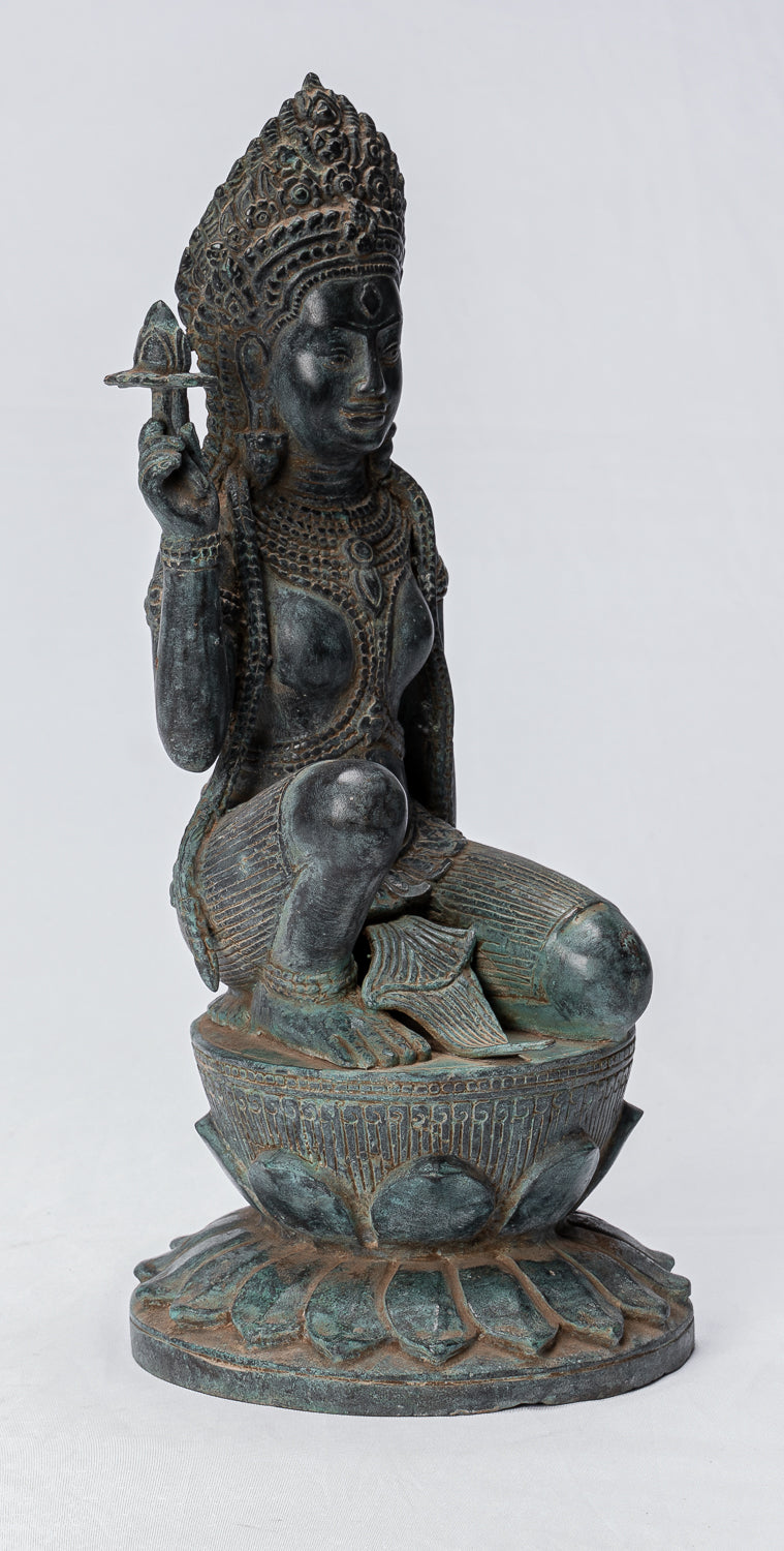 Apsara Statue - Antique Khmer Style Angkor Wat Bronze Kneeling Apsara or Angel - 35cm/14"