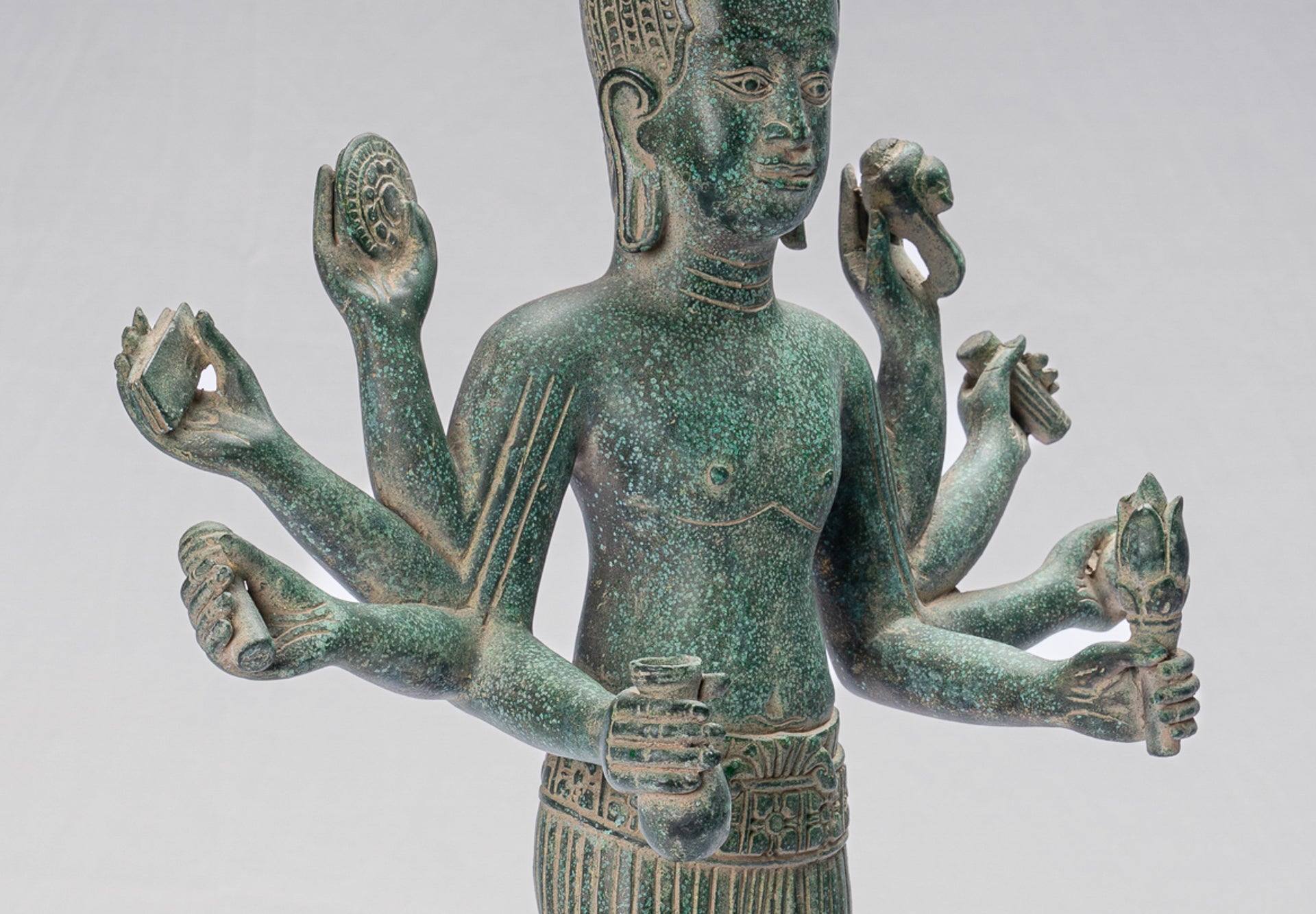 Antique Khmer Style Bronze Bayon Style Standing Lokeshvara Statue - 54cm/22"