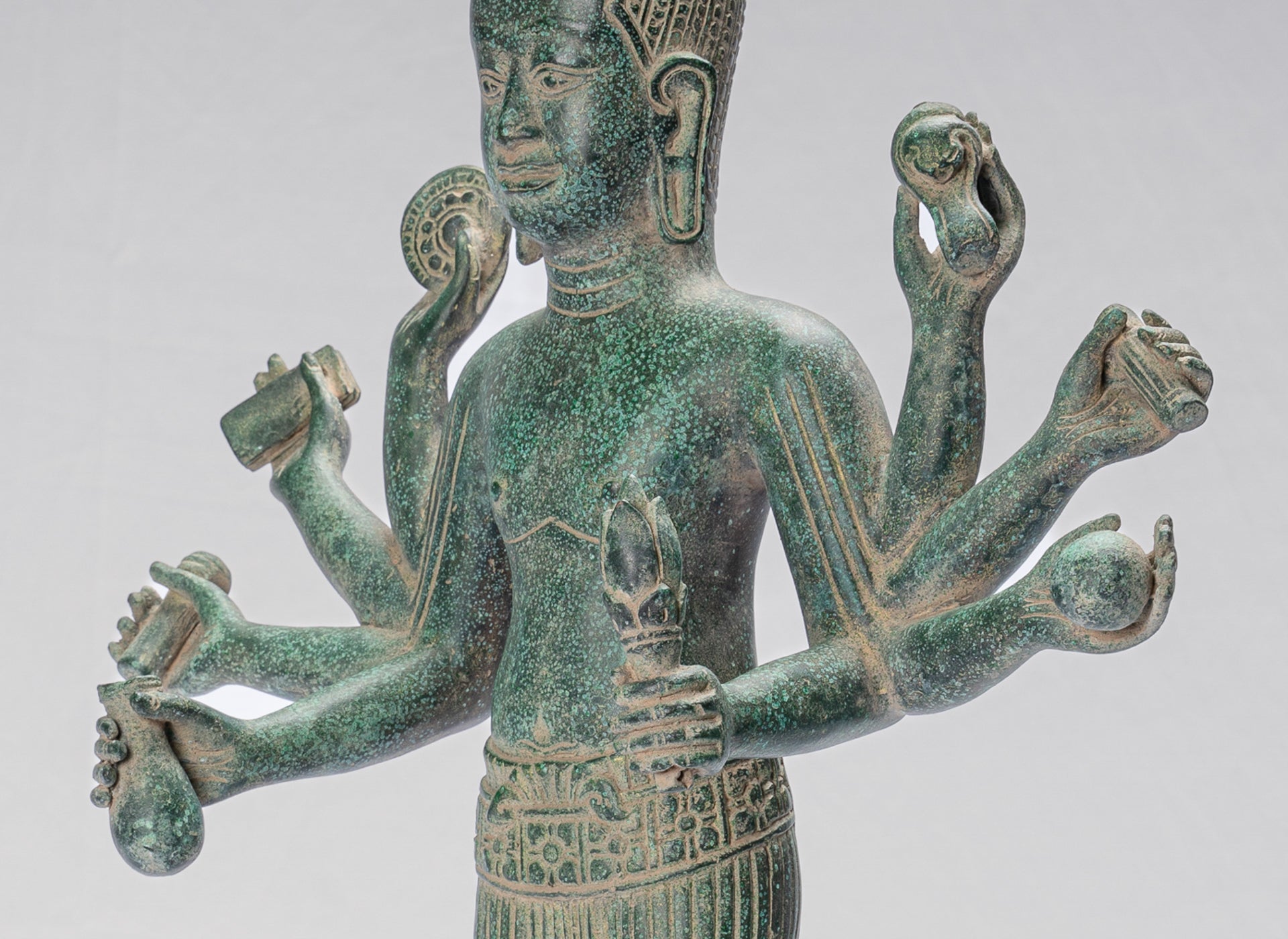 Antique Khmer Style Bronze Bayon Style Standing Lokeshvara Statue - 54cm/22"