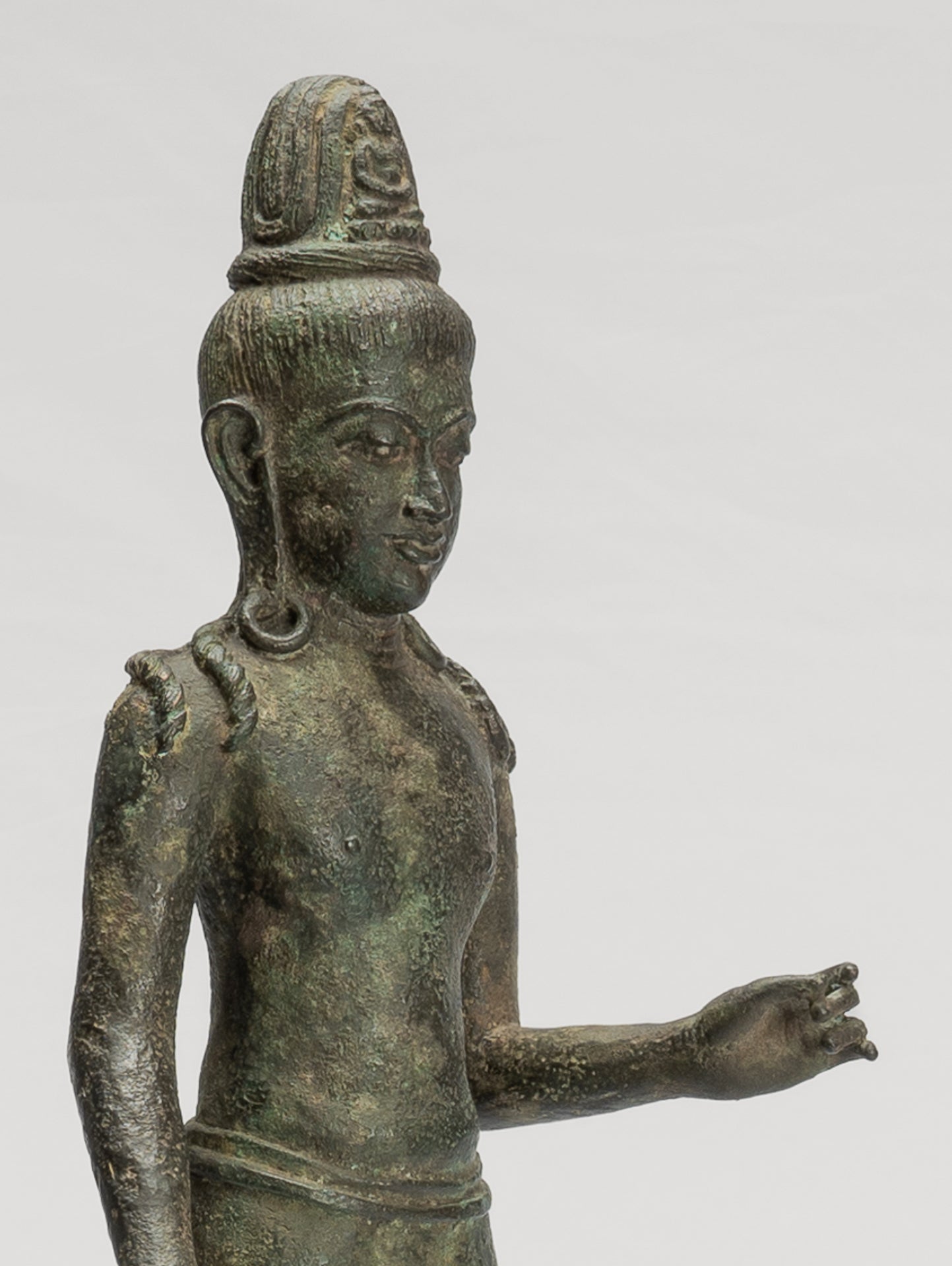 Antique Indonesian Style Javanese Majapahit Standing Bronze Lokeshvara Statue - Protector & Preserver - 44cm/18"