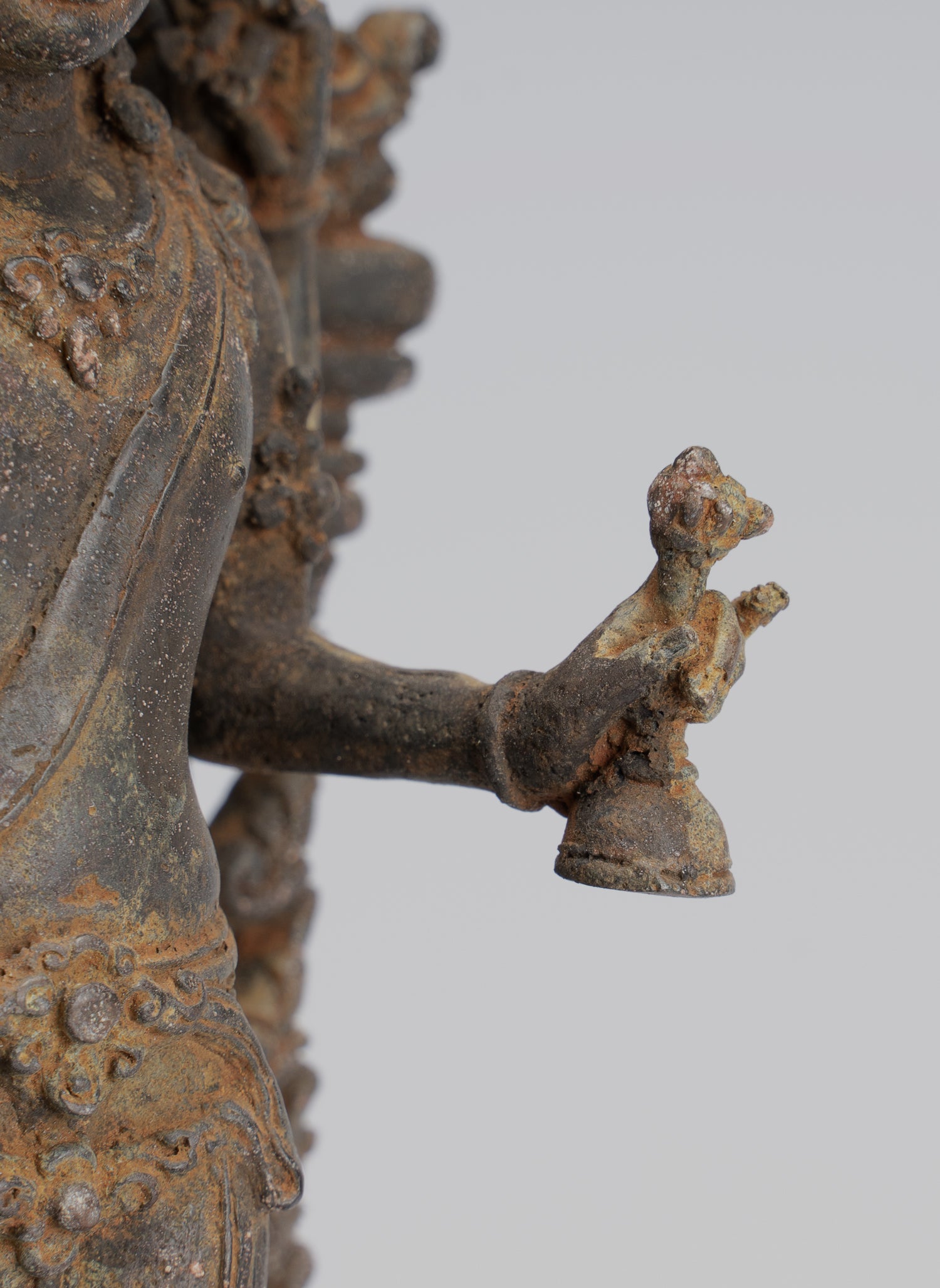 Lokeshvara Statue - Antique Indonesian Style Bronze Javanese Standing 4-Arm Lokeshvara Statue - 26cm/10"