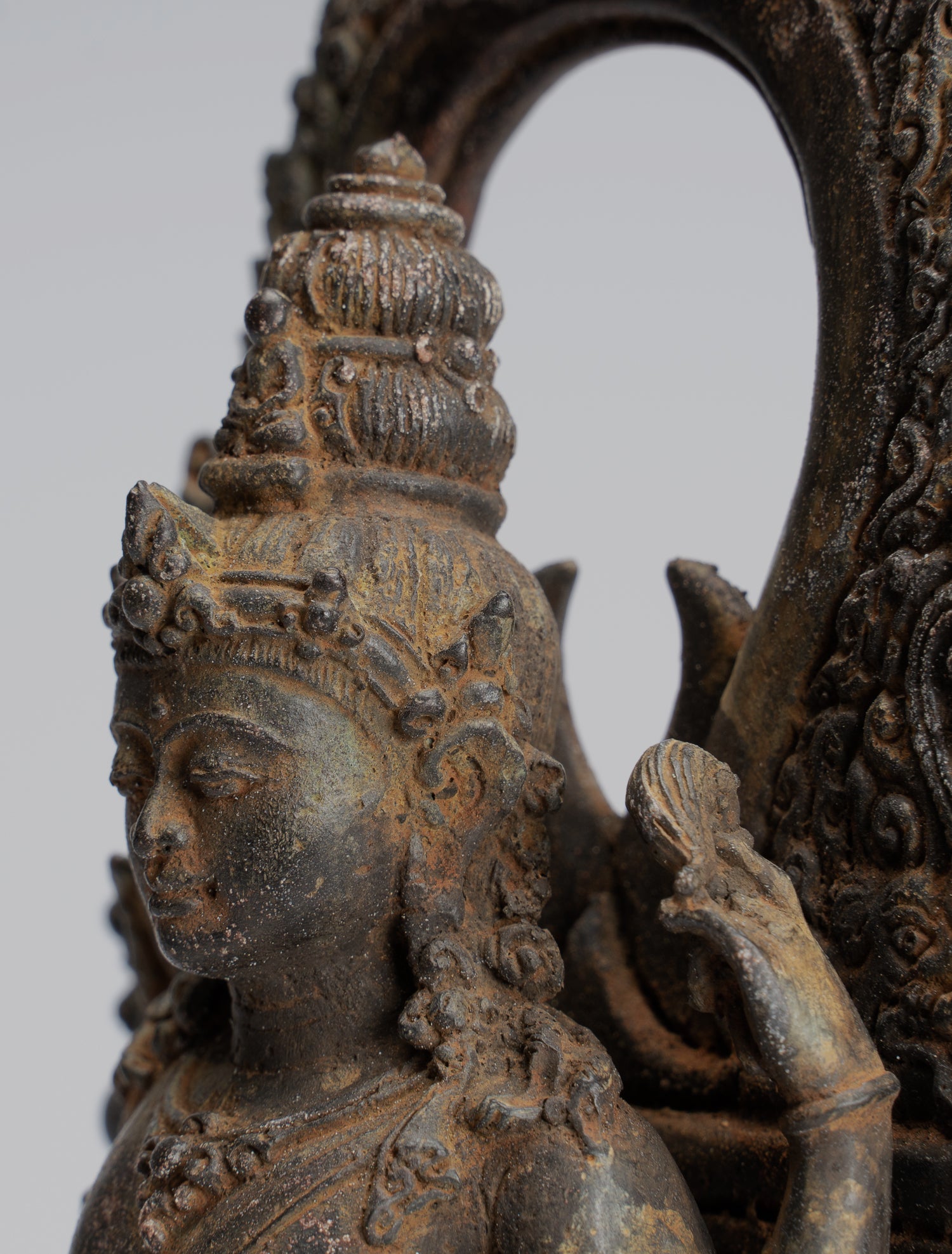 Lokeshvara Statue - Antique Indonesian Style Bronze Javanese Standing 4-Arm Lokeshvara Statue - 26cm/10"