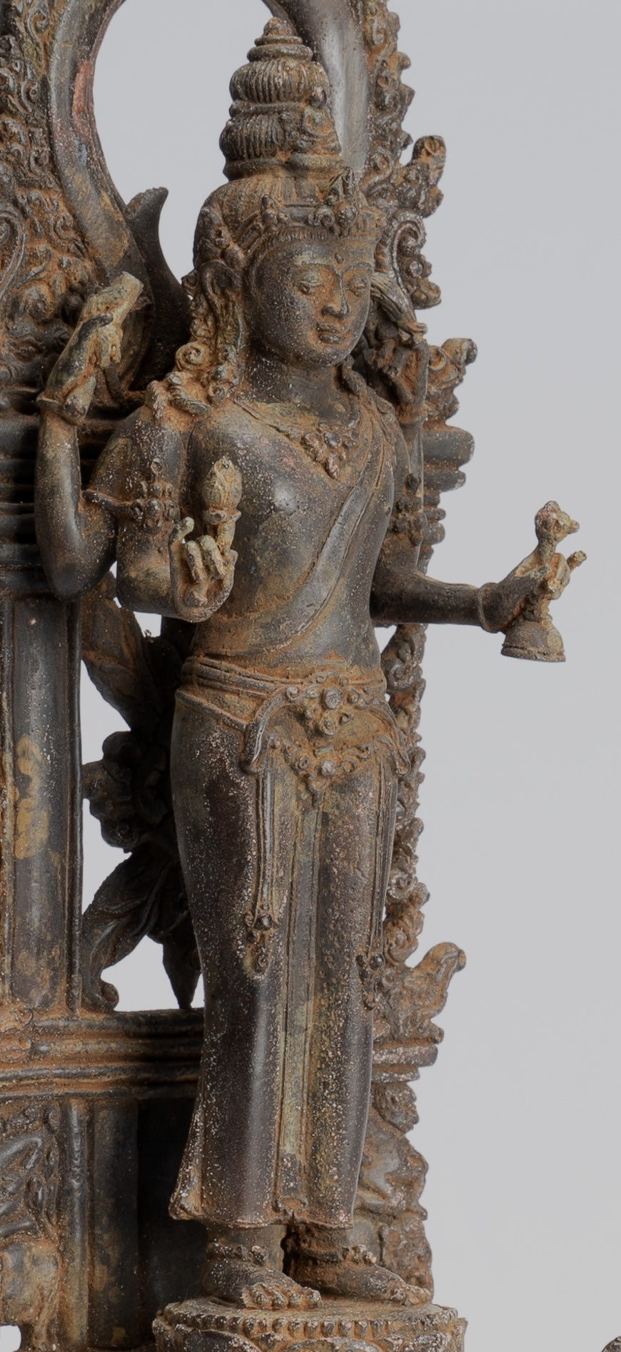 Lokeshvara Statue - Antique Indonesian Style Bronze Javanese Standing 4-Arm Lokeshvara Statue - 26cm/10"