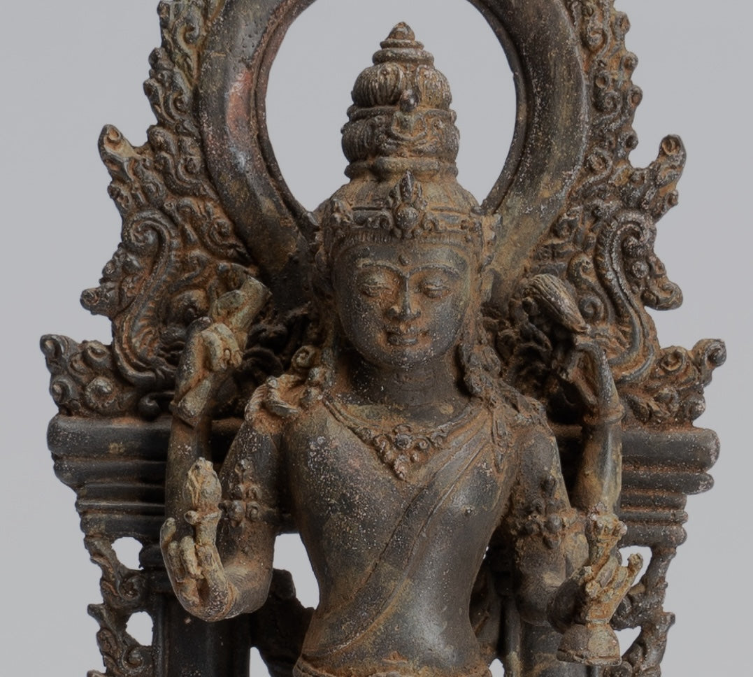 Lokeshvara Statue - Antique Indonesian Style Bronze Javanese Standing 4-Arm Lokeshvara Statue - 26cm/10"
