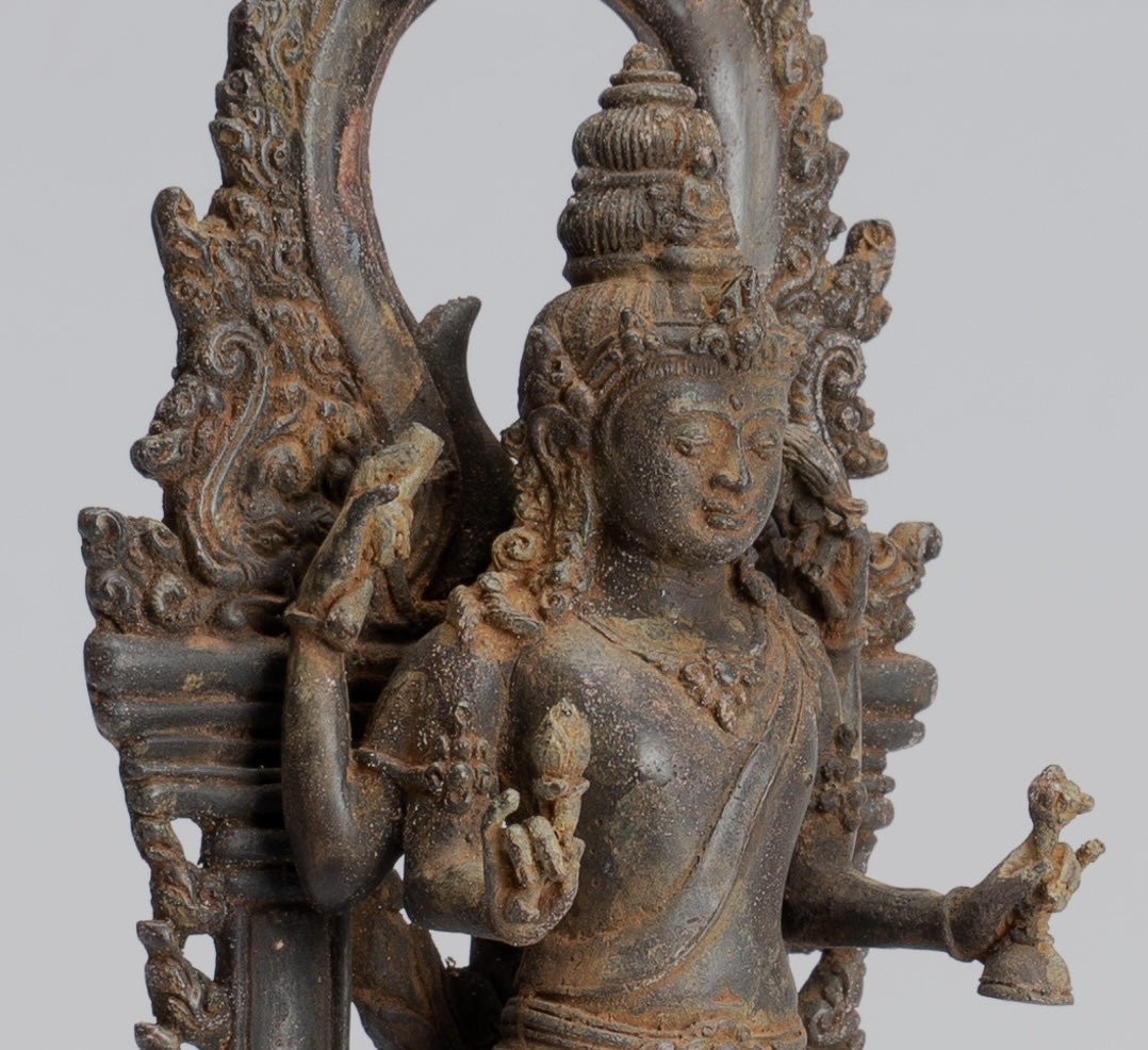 Lokeshvara Statue - Antique Indonesian Style Bronze Javanese Standing 4-Arm Lokeshvara Statue - 26cm/10"
