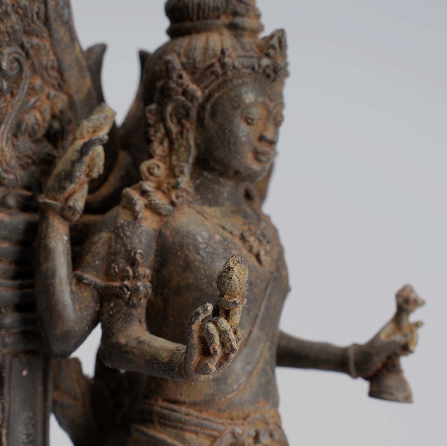 Lokeshvara Statue - Antique Indonesian Style Bronze Javanese Standing 4-Arm Lokeshvara Statue - 26cm/10"
