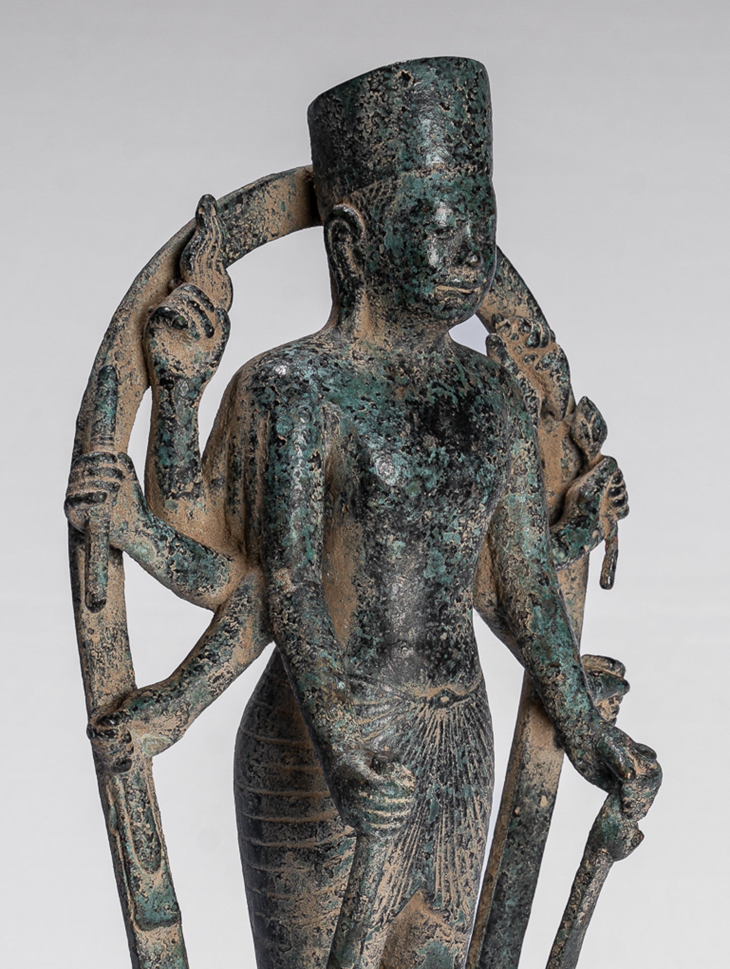 Antique Khmer Style 8 Arm Phnom Kulen Vishnu Statue - Protector & Preserver - 34cm/14"