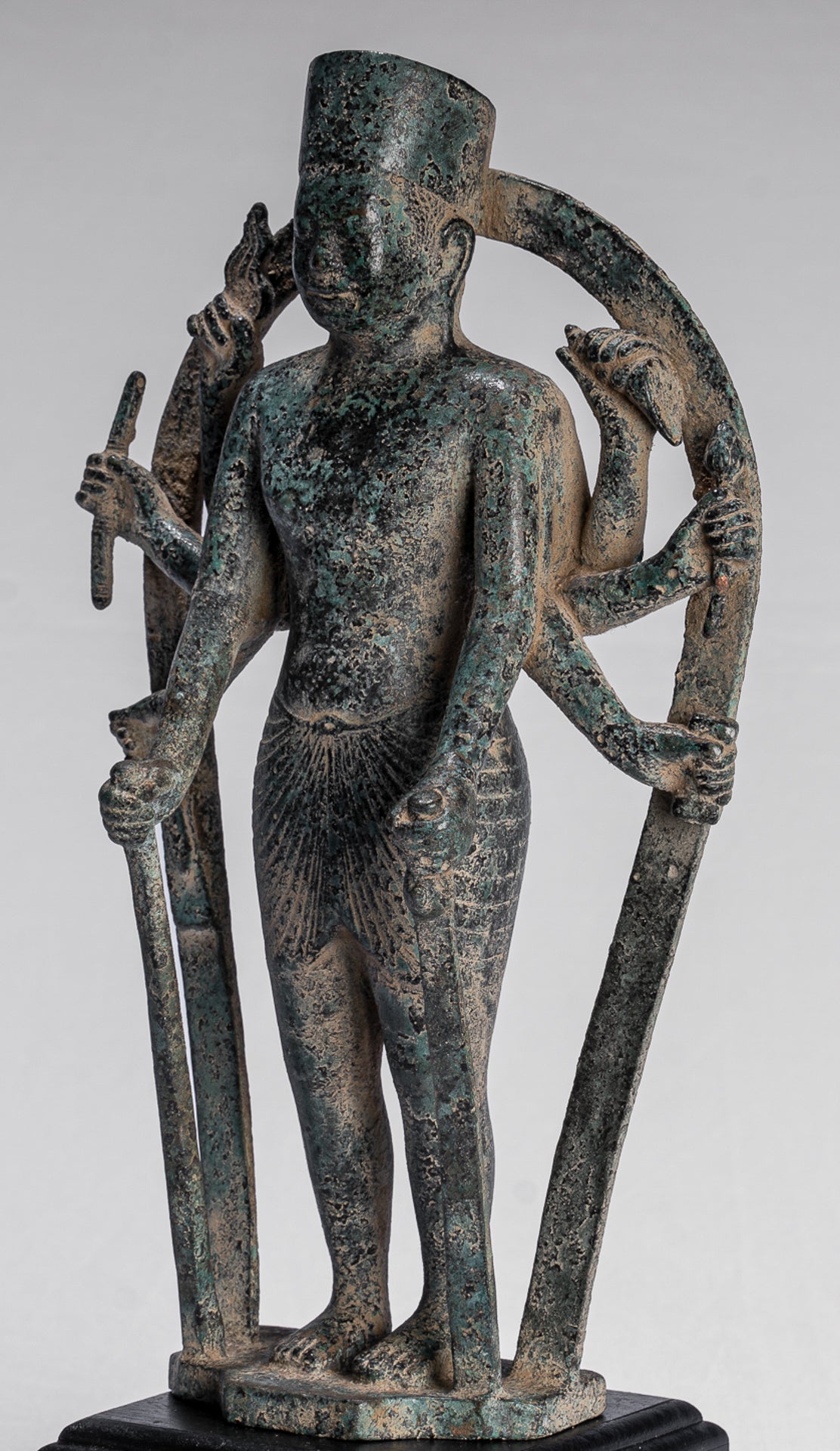 Antique Khmer Style 8 Arm Phnom Kulen Vishnu Statue - Protector & Preserver - 34cm/14"