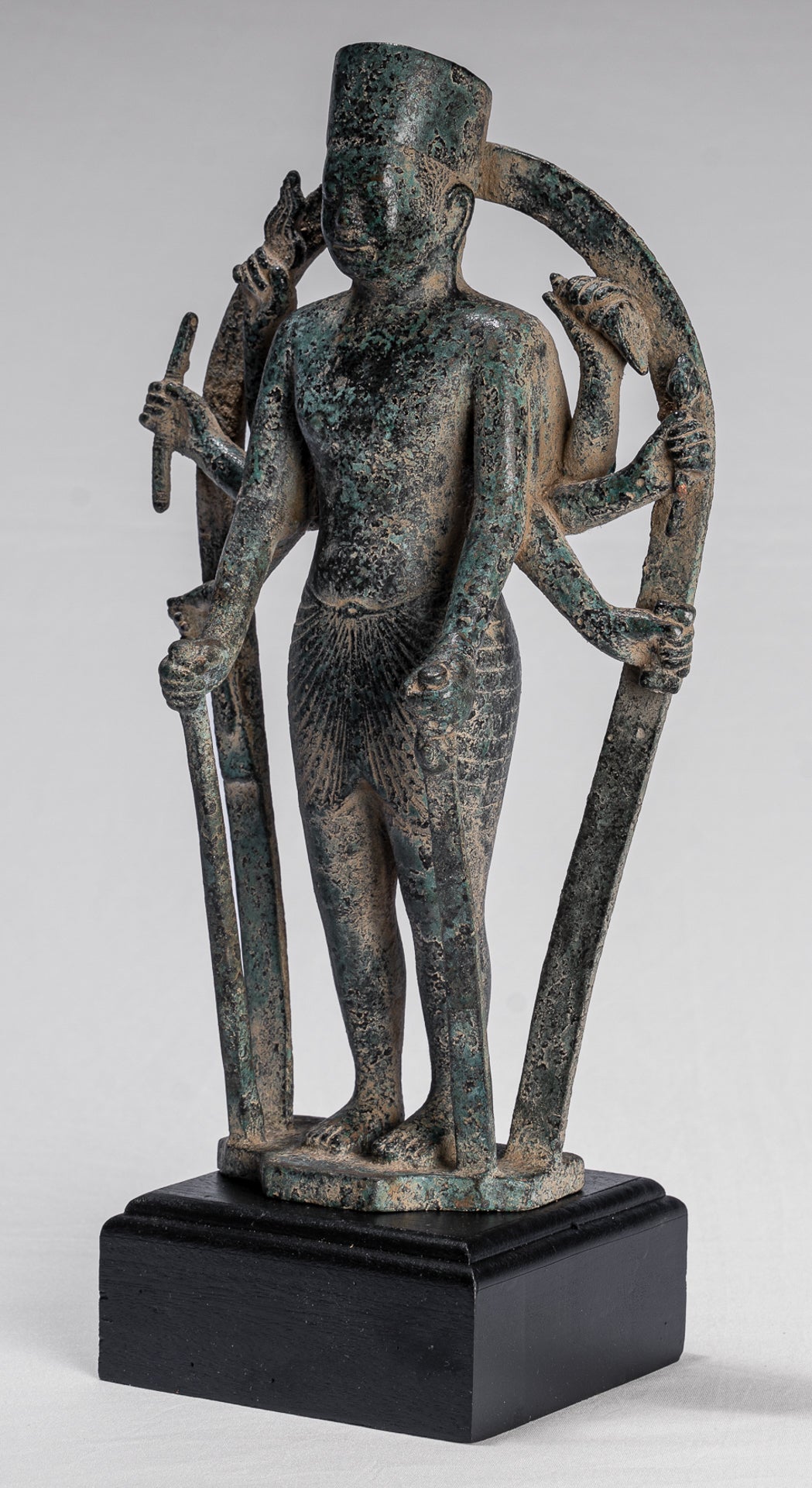 Antique Khmer Style 8 Arm Phnom Kulen Vishnu Statue - Protector & Preserver - 34cm/14"