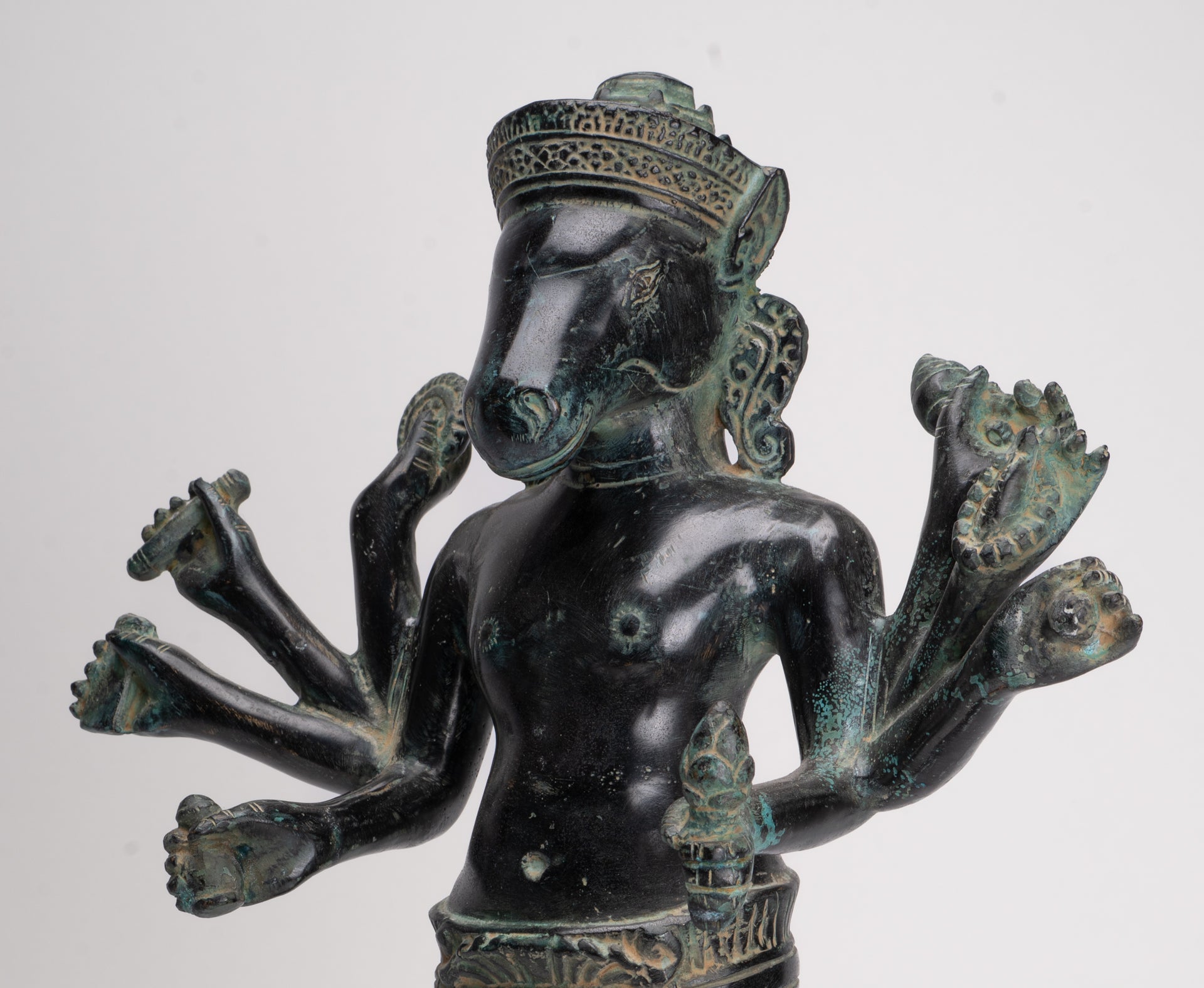 Kalkin Statue - Antique Khmer Style Mounted Bronze Hayagriva Kalkin Horse of Vishnu - 51cm/20"