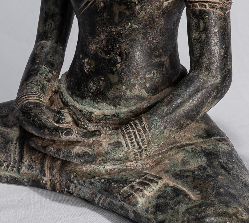 Buddha Statue - Antique Khmer Style Bronze Seated Amitbha Meditation Buddha Statue - 34cm/14"