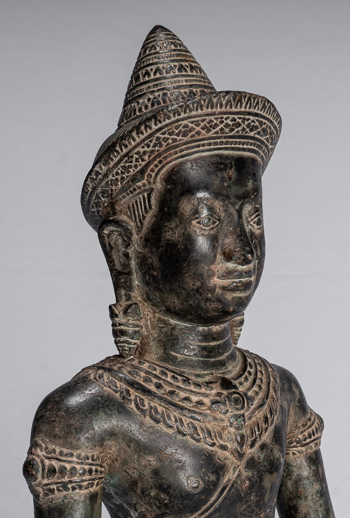 Buddha Statue - Antique Khmer Style Bronze Seated Amitbha Meditation Buddha Statue - 34cm/14"