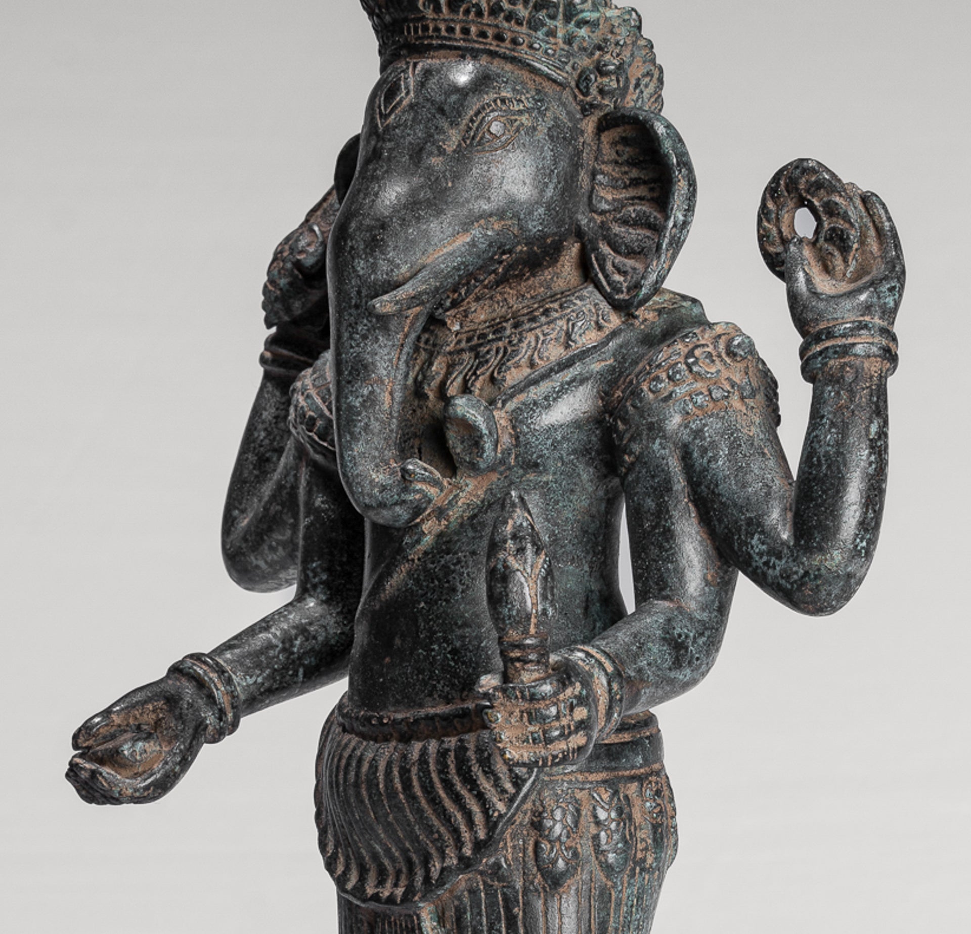 Ganesha Statue - Antique Khmer Style Standing Bronze Bayon Ganesh Statue - 40cm/16"