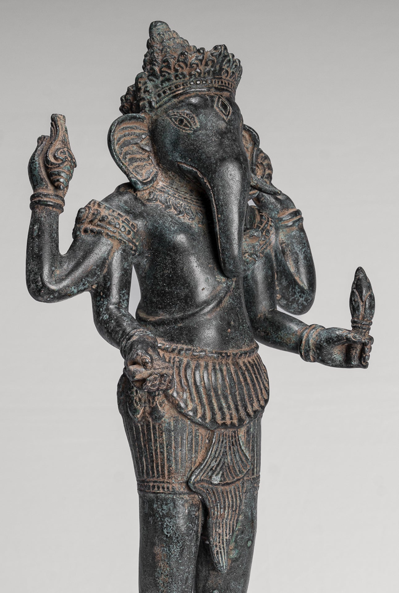 Ganesha Statue - Antique Khmer Style Standing Bronze Bayon Ganesh Statue - 40cm/16"