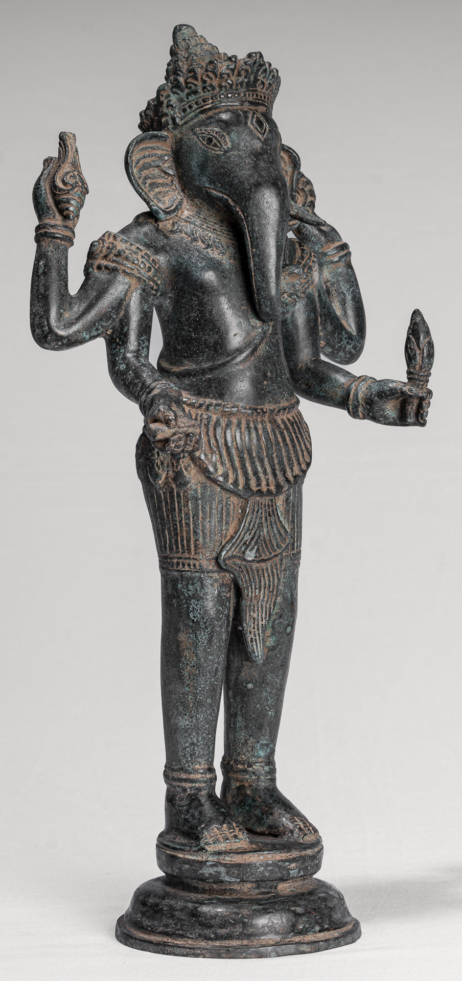 Ganesha Statue - Antique Khmer Style Standing Bronze Bayon Ganesh Statue - 40cm/16"