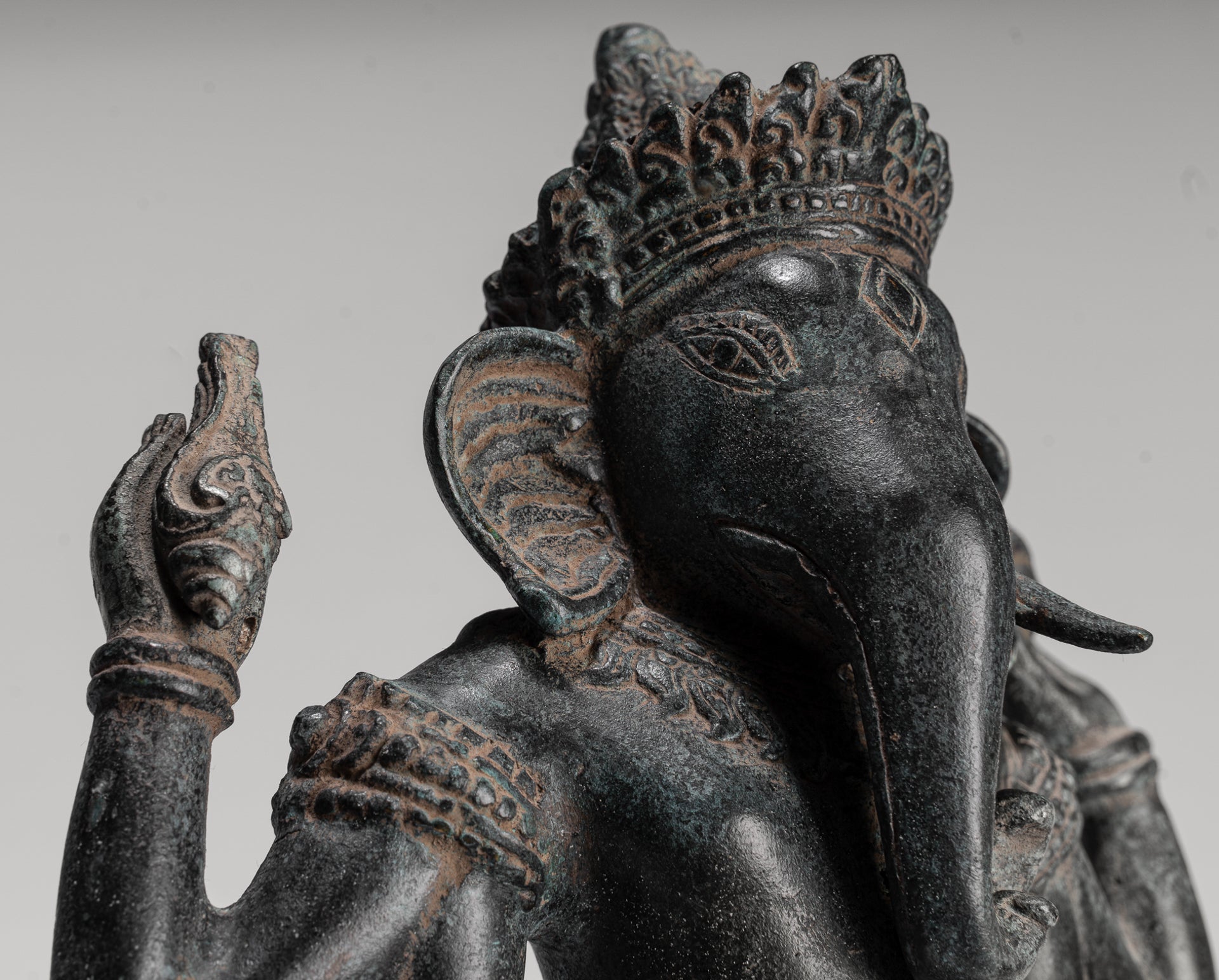 Ganesha Statue - Antique Khmer Style Standing Bronze Bayon Ganesh Statue - 40cm/16"