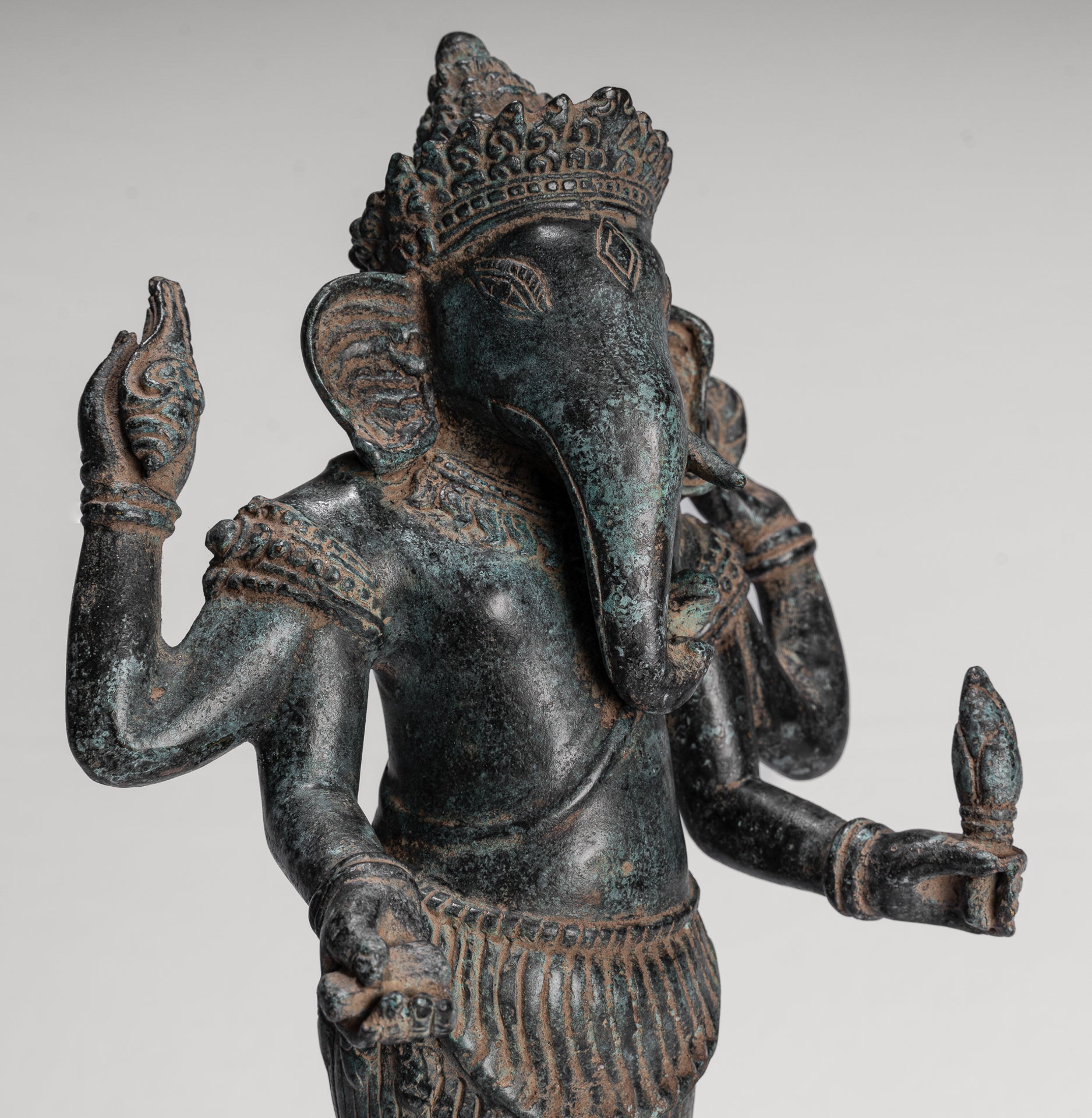 Ganesha Statue - Antique Khmer Style Standing Bronze Bayon Ganesh Statue - 40cm/16"