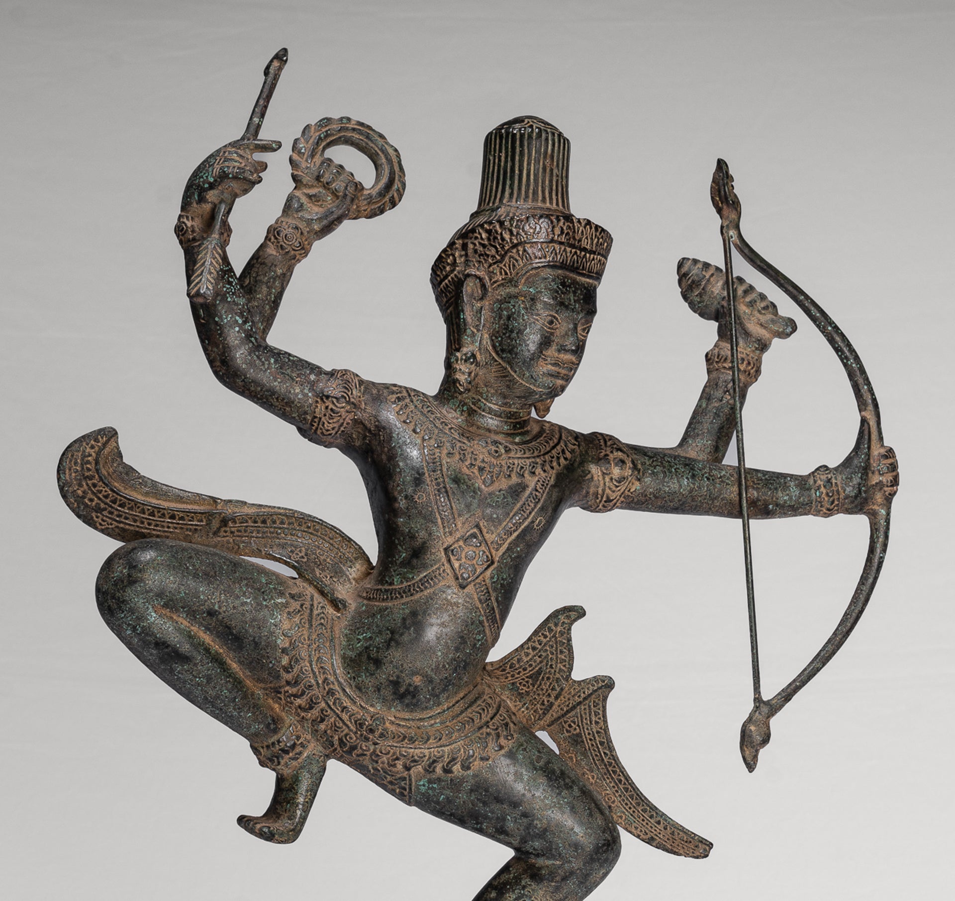 Vishnu - Antique Khmer Style Bronze Archer Vishnu Statue with Sharanga (Bow) - 50cm/20"