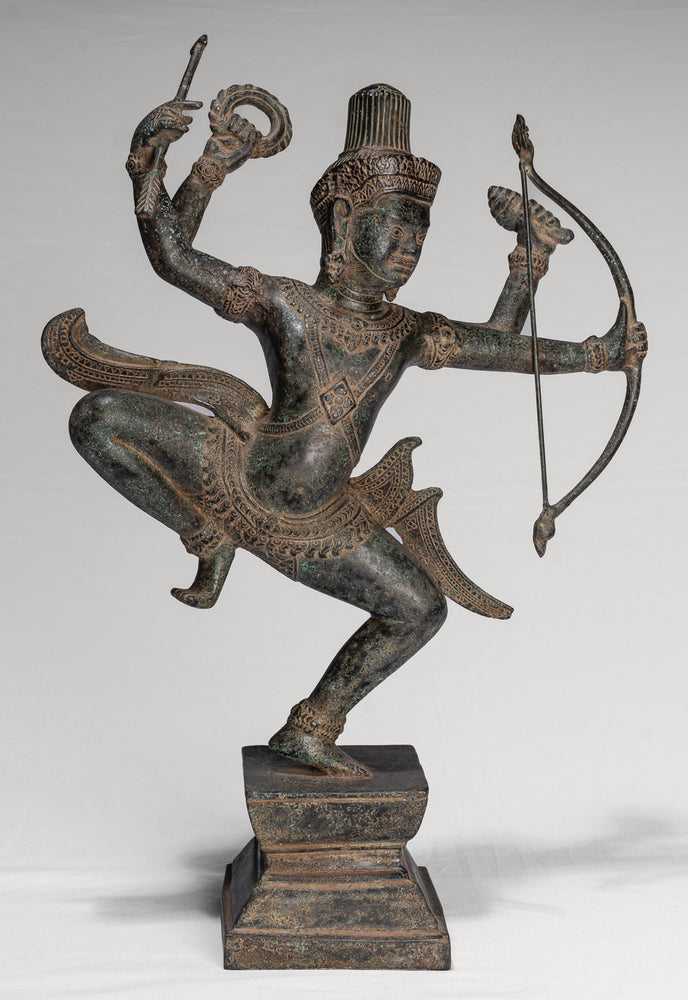 Vishnu - Antique Khmer Style Bronze Archer Vishnu Statue with Sharanga (Bow) - 50cm/20"