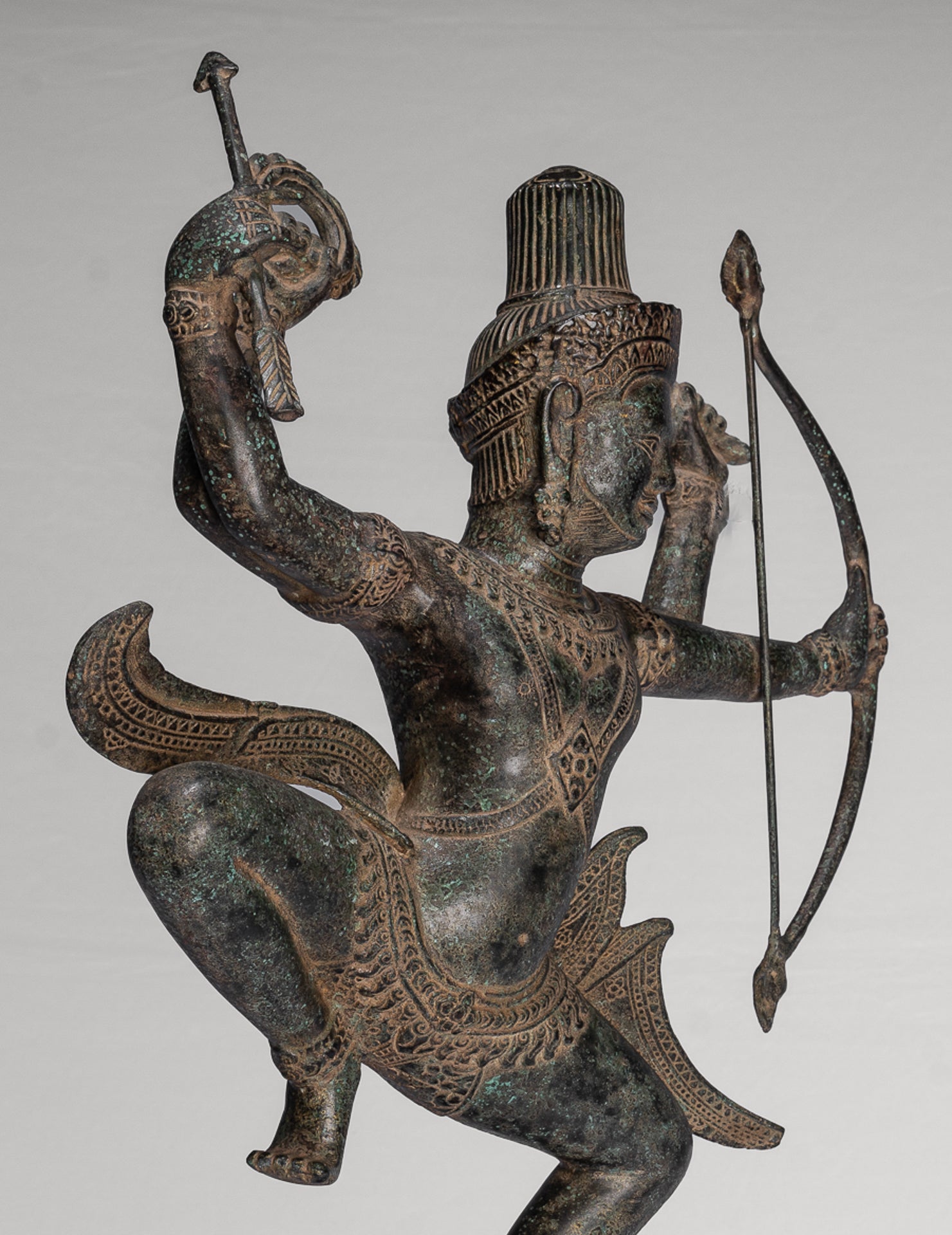 Vishnu - Antique Khmer Style Bronze Archer Vishnu Statue with Sharanga (Bow) - 50cm/20"