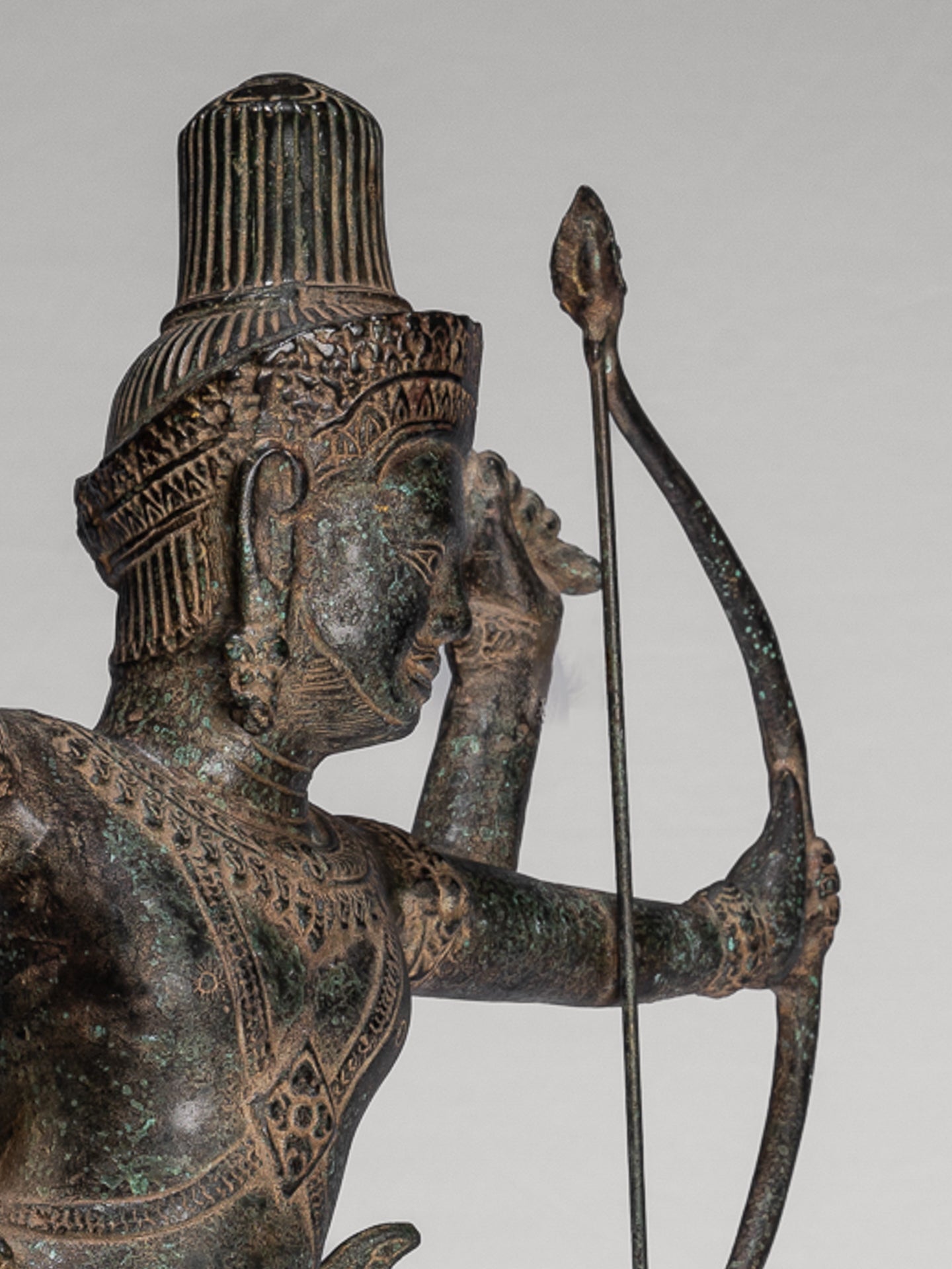 Vishnu - Antique Khmer Style Bronze Archer Vishnu Statue with Sharanga (Bow) - 50cm/20"