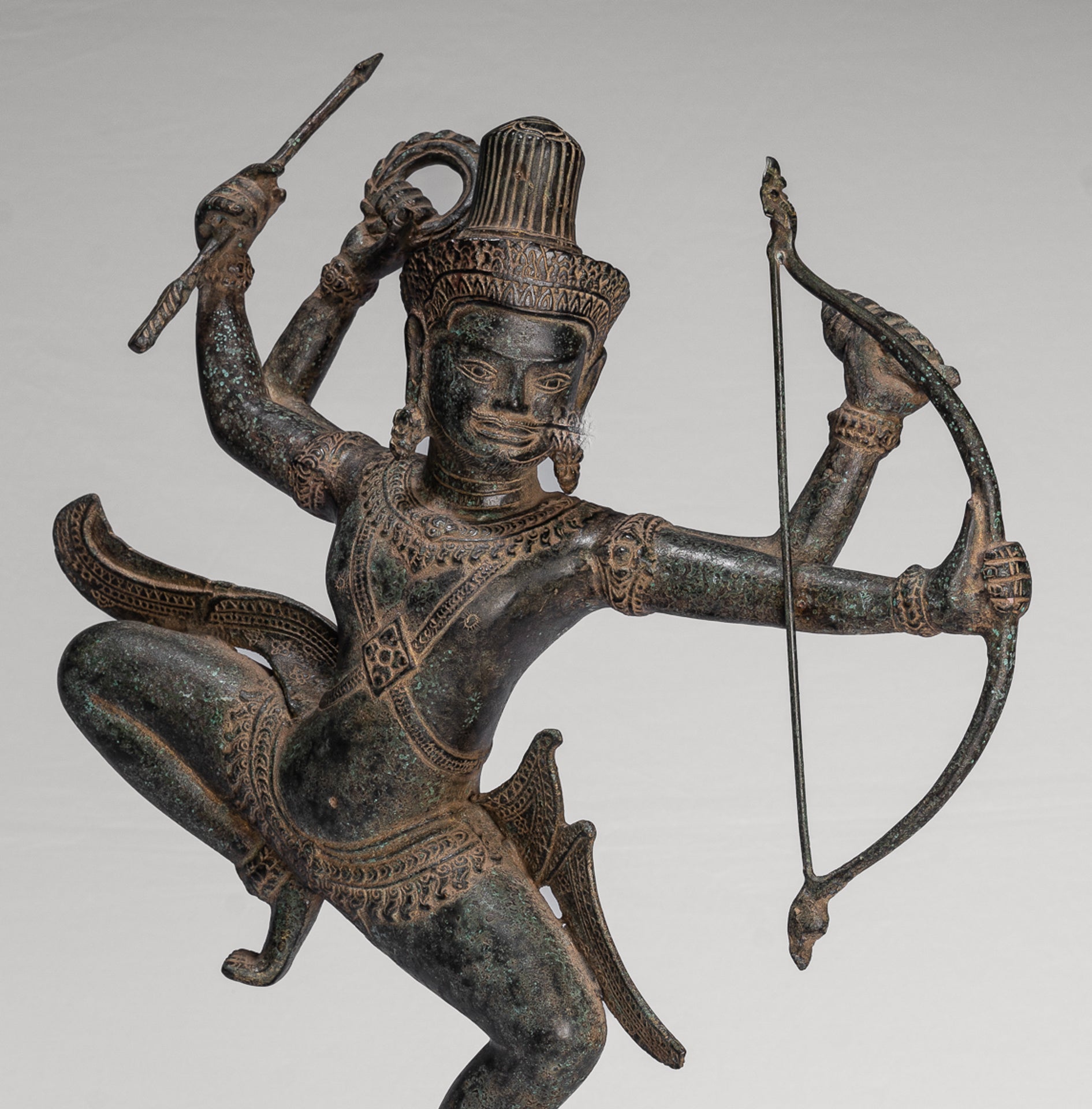 Vishnu - Antique Khmer Style Bronze Archer Vishnu Statue with Sharanga (Bow) - 50cm/20"
