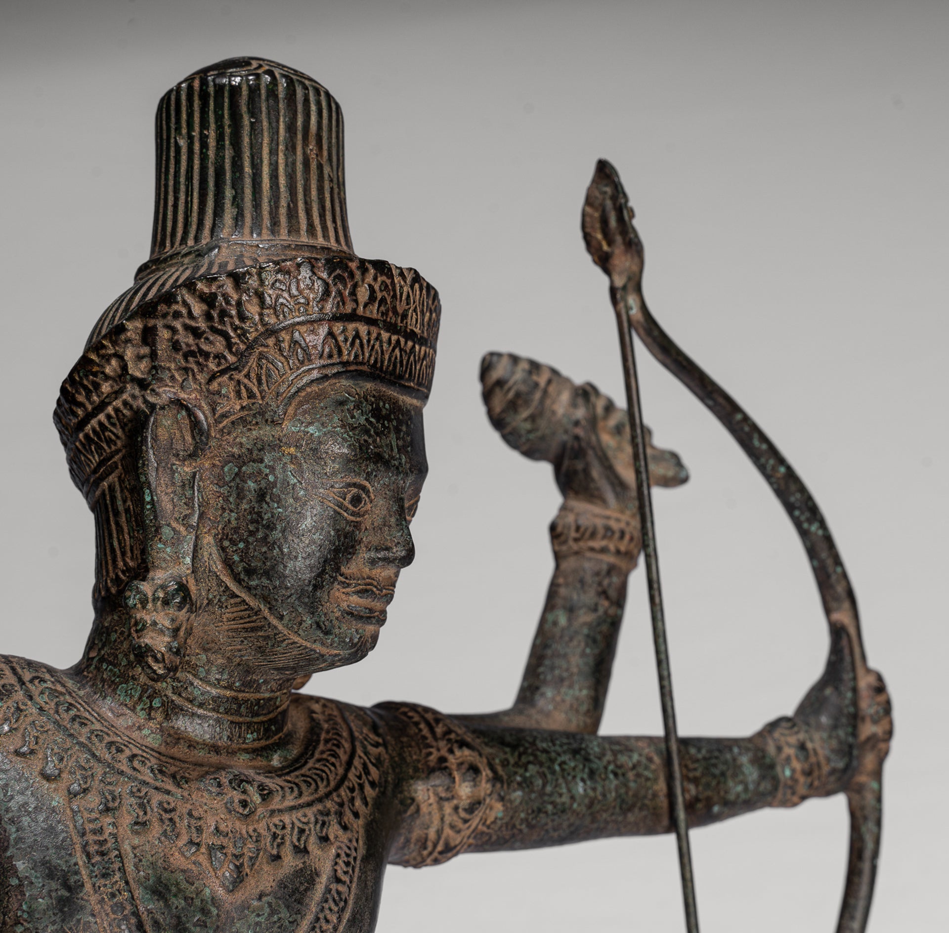 Vishnu - Antique Khmer Style Bronze Archer Vishnu Statue with Sharanga (Bow) - 50cm/20"