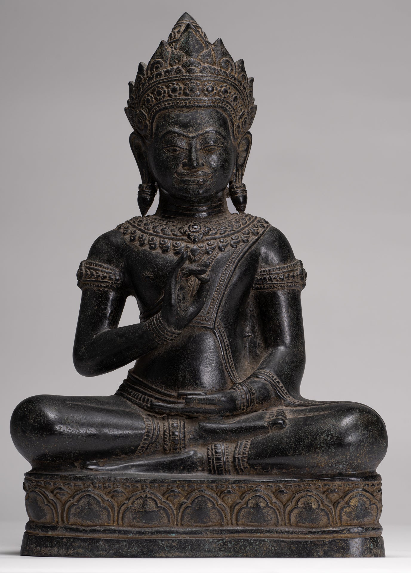 Buddha Statue - Antique Burmese Style Bronze Seated Teaching Shan Buddha Statue - 39cm/16"