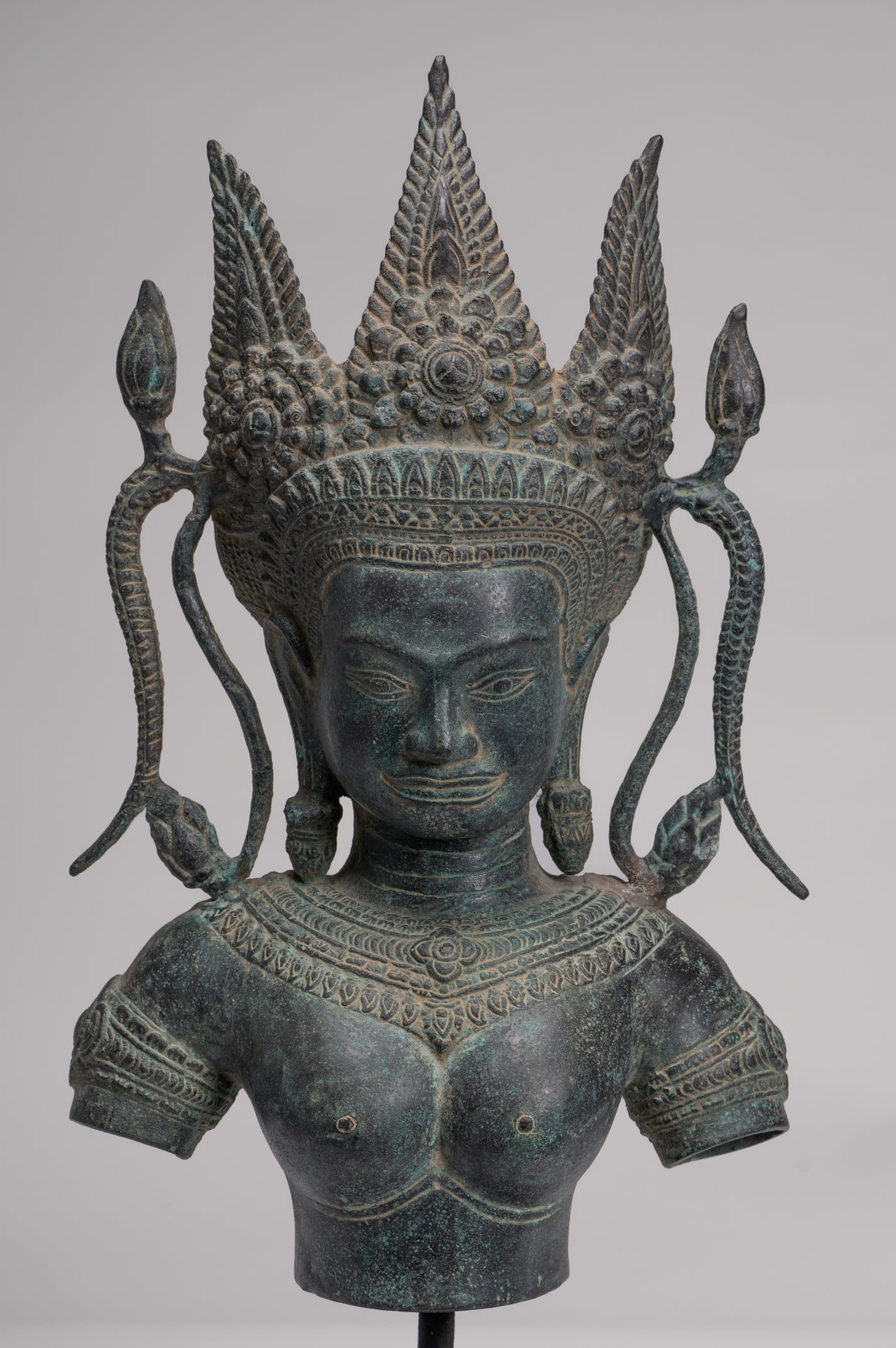 Antique Khmer Style Bronze Angkor Wat Apsara Torso or Angel Statue - 56cm/22"