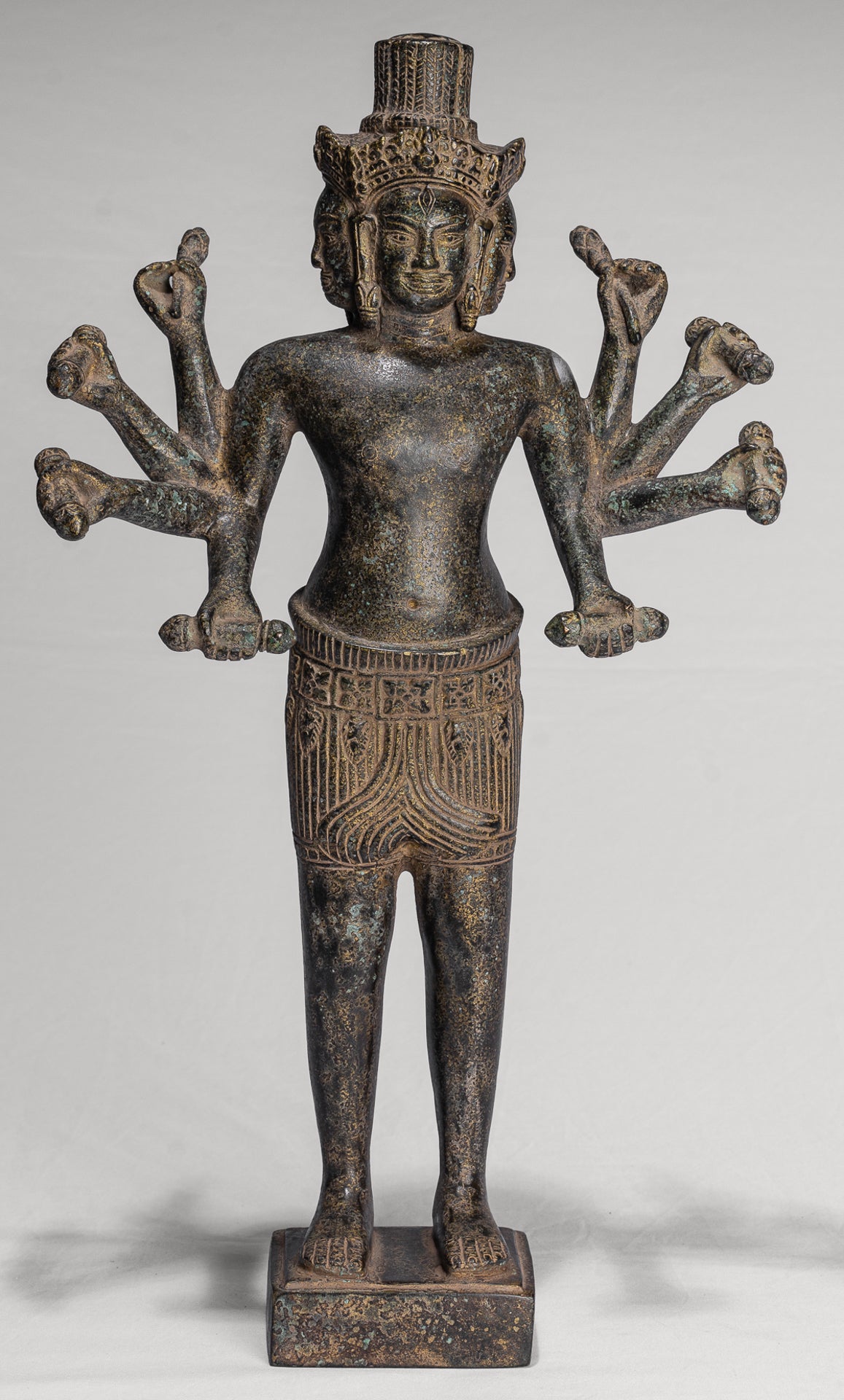 Antique Khmer Style Koh Ker Standing Bronze Brahma - Hindu God Creation - 49cm/20"