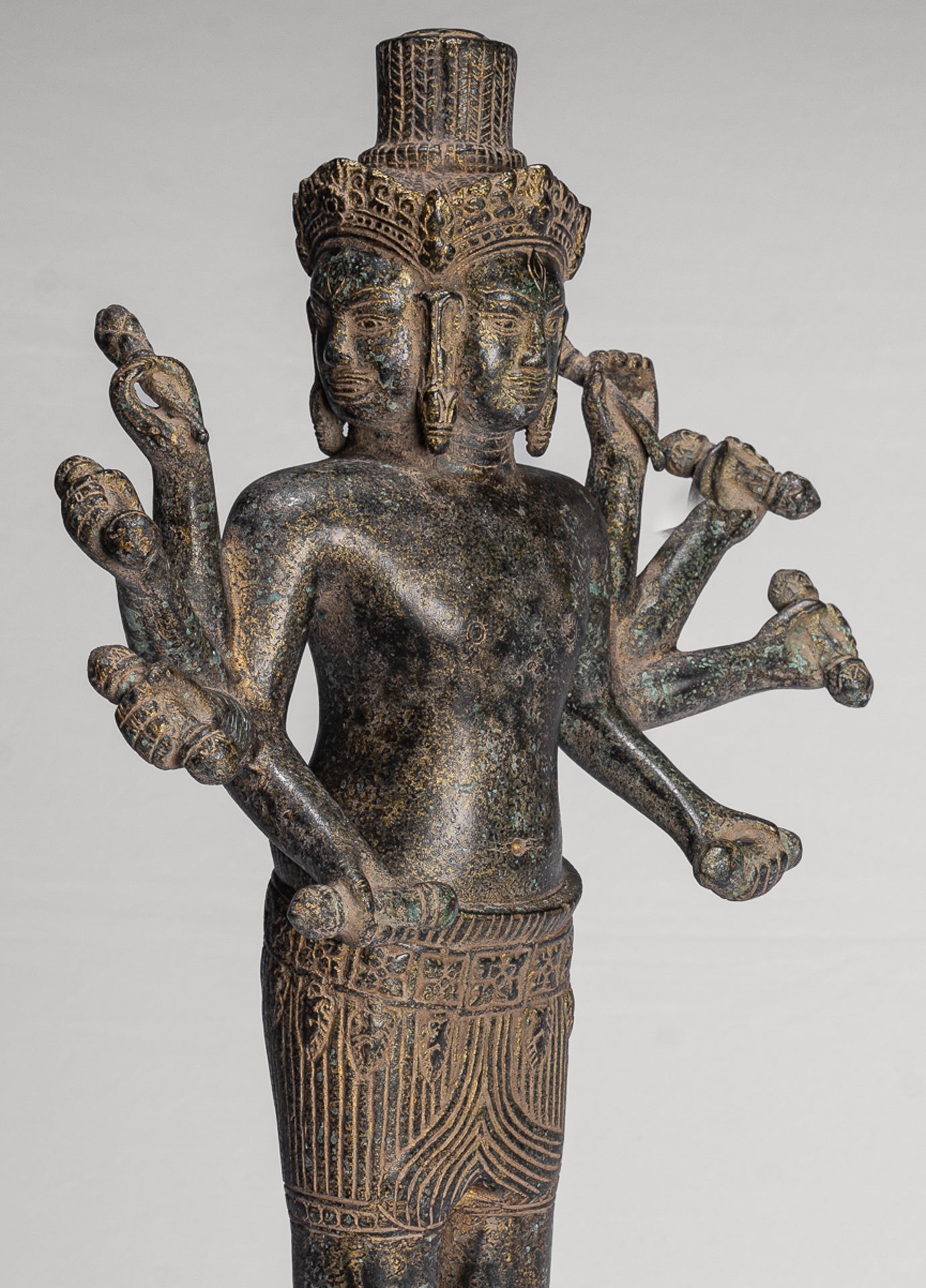 Antique Khmer Style Koh Ker Standing Bronze Brahma - Hindu God Creation - 49cm/20"