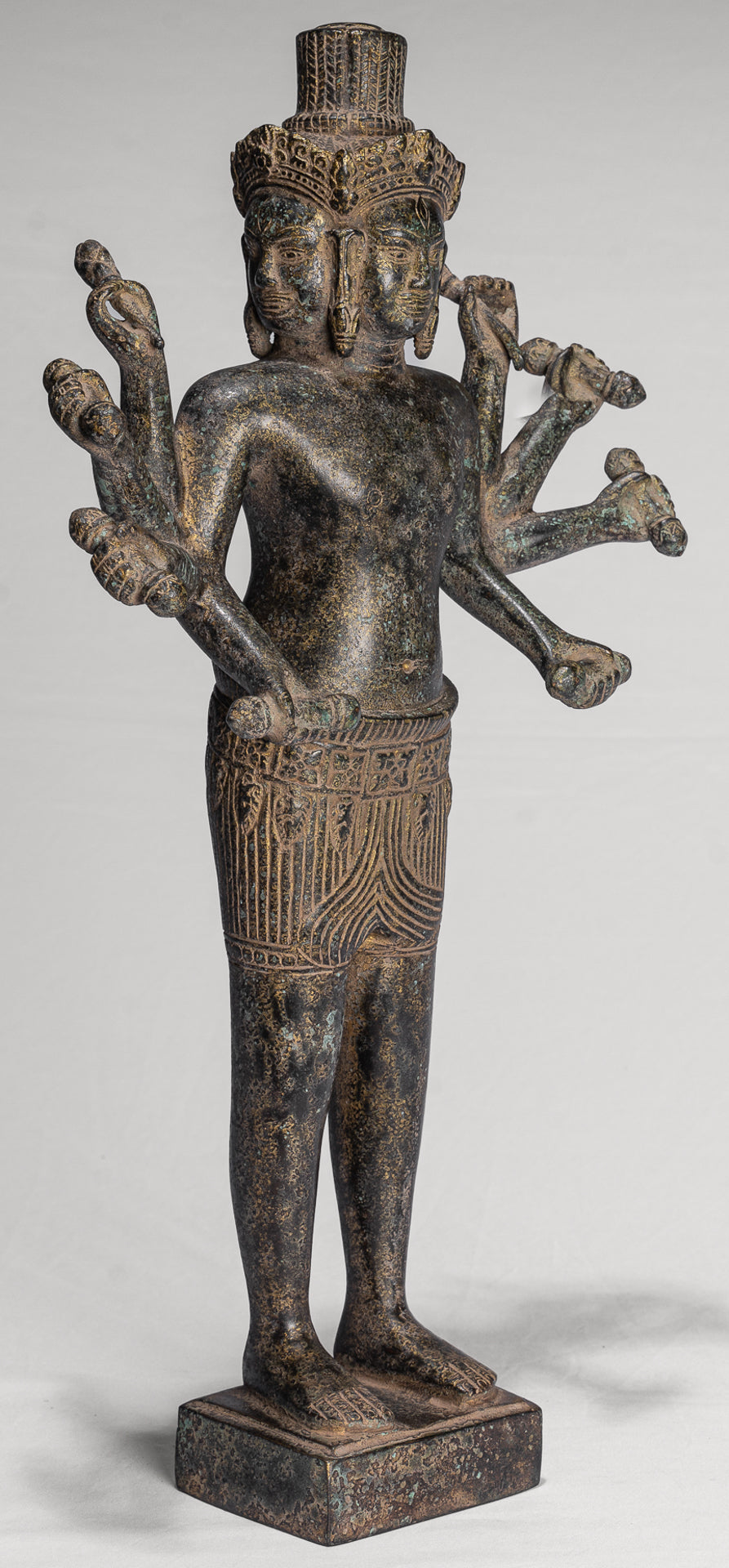 Antique Khmer Style Koh Ker Standing Bronze Brahma - Hindu God Creation - 49cm/20"
