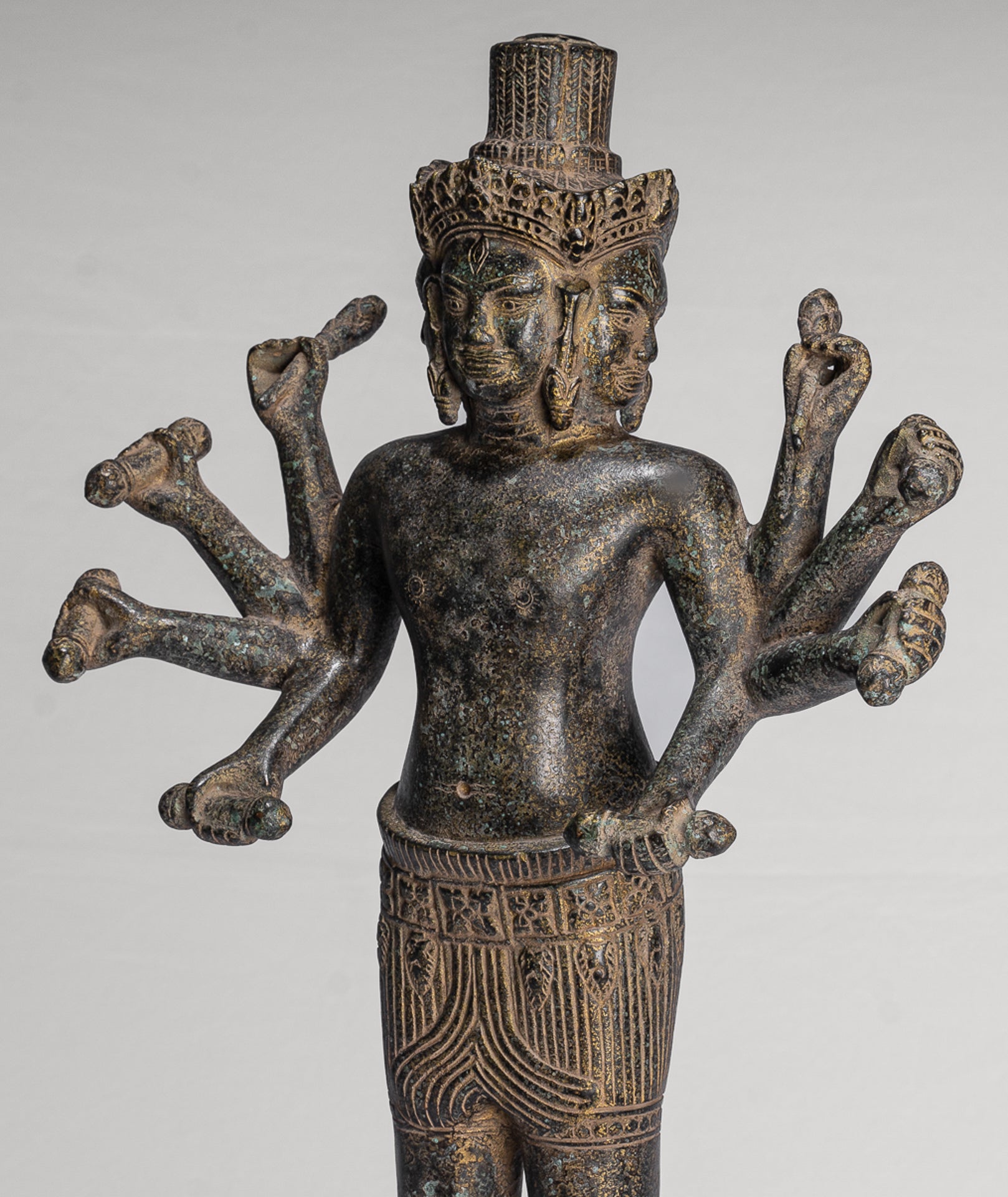 Antique Khmer Style Koh Ker Standing Bronze Brahma - Hindu God Creation - 49cm/20"
