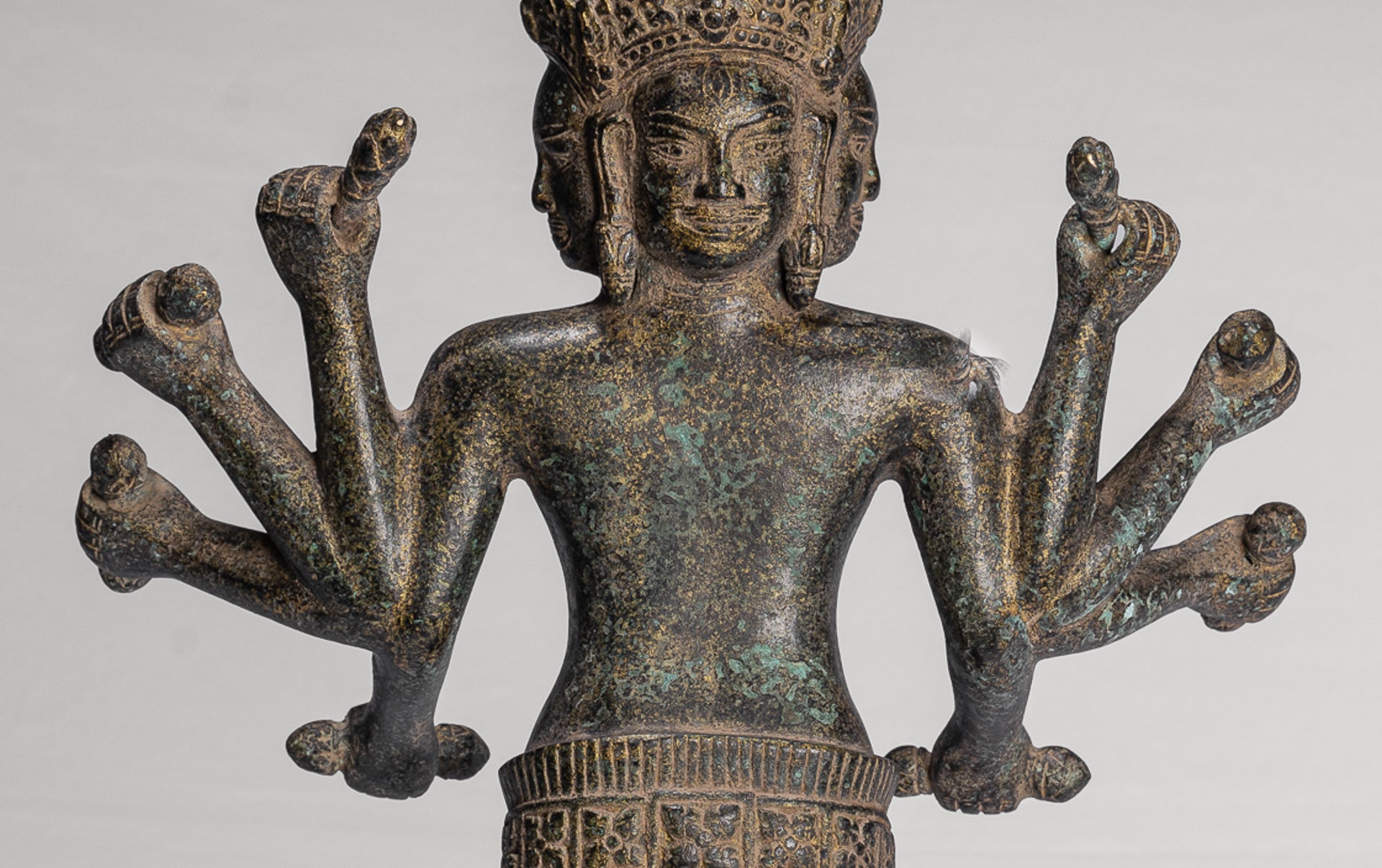 Antique Khmer Style Koh Ker Standing Bronze Brahma - Hindu God Creation - 49cm/20"