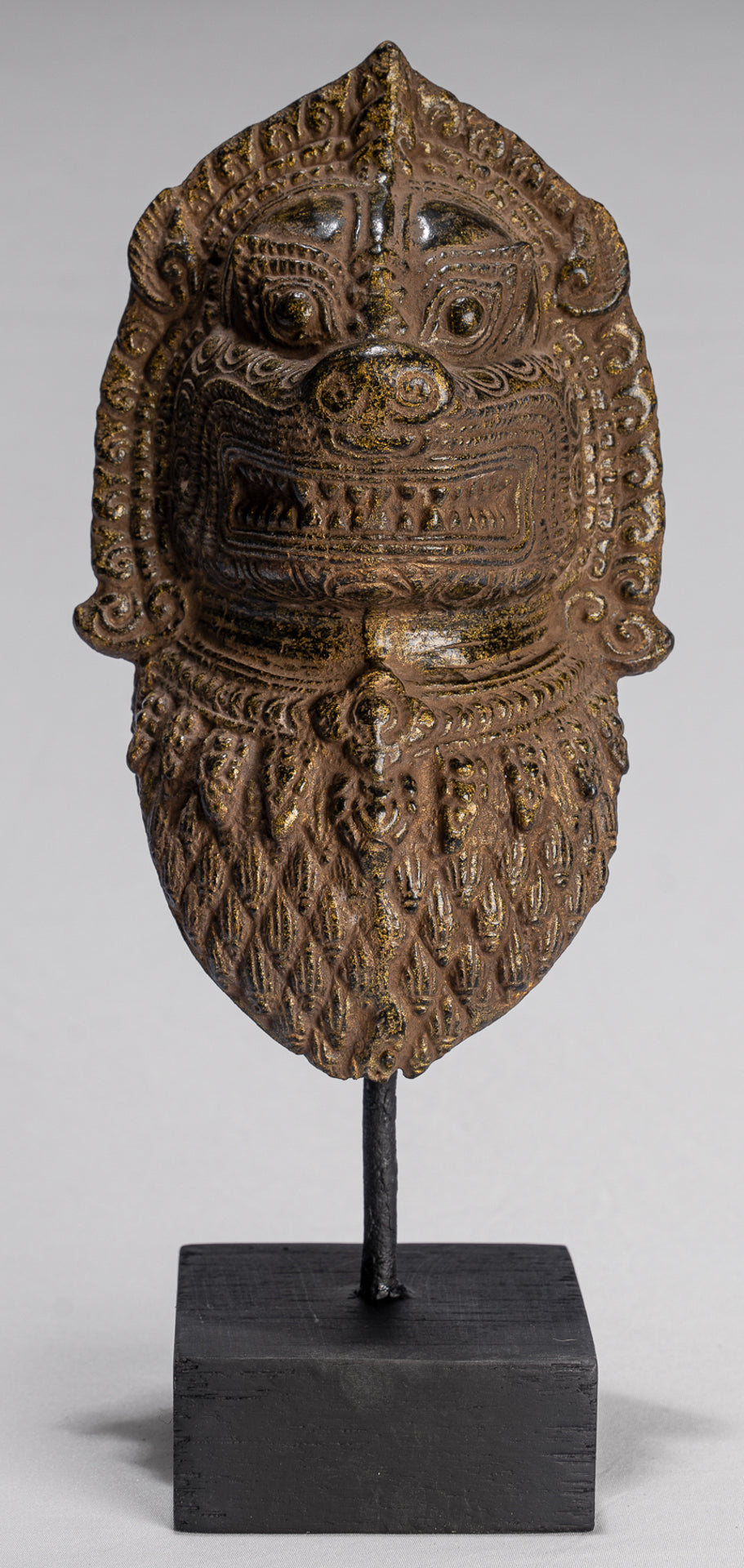 Temple Lion - Antique Khmer Style Bronze Mounted Temple Guardian or Lion - 28cm/11"