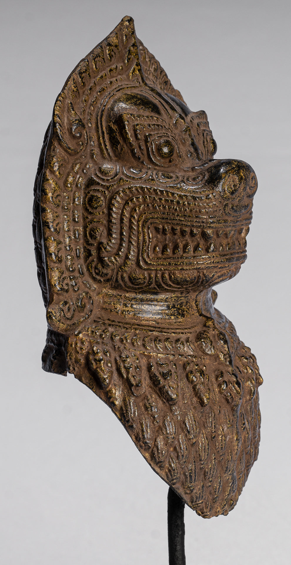 Temple Lion - Antique Khmer Style Bronze Mounted Temple Guardian or Lion - 28cm/11"