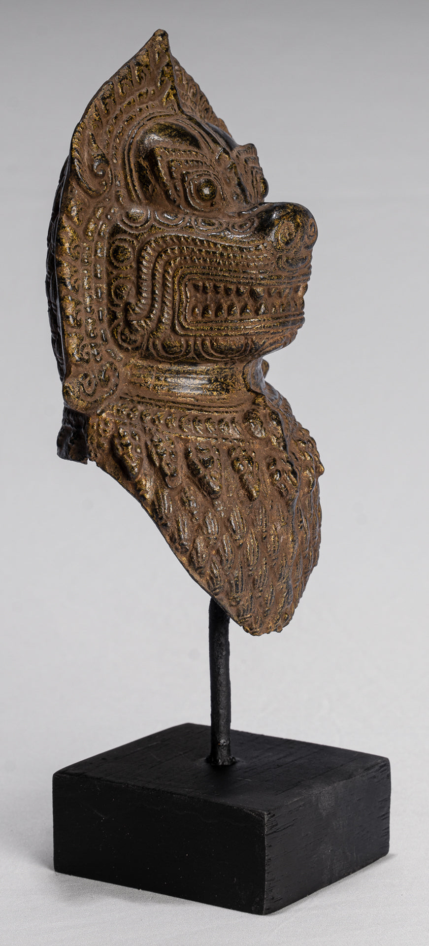 Temple Lion - Antique Khmer Style Bronze Mounted Temple Guardian or Lion - 28cm/11"