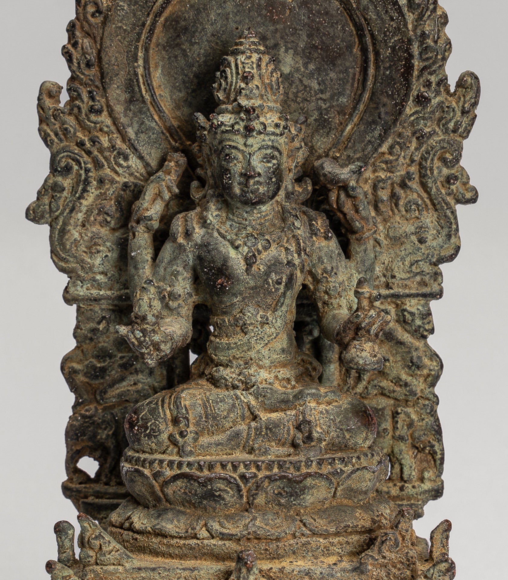 Vishnu - Antique Java Style Indonesian Majapahit Seated Bronze Vishnu Statue - 15cm/6"