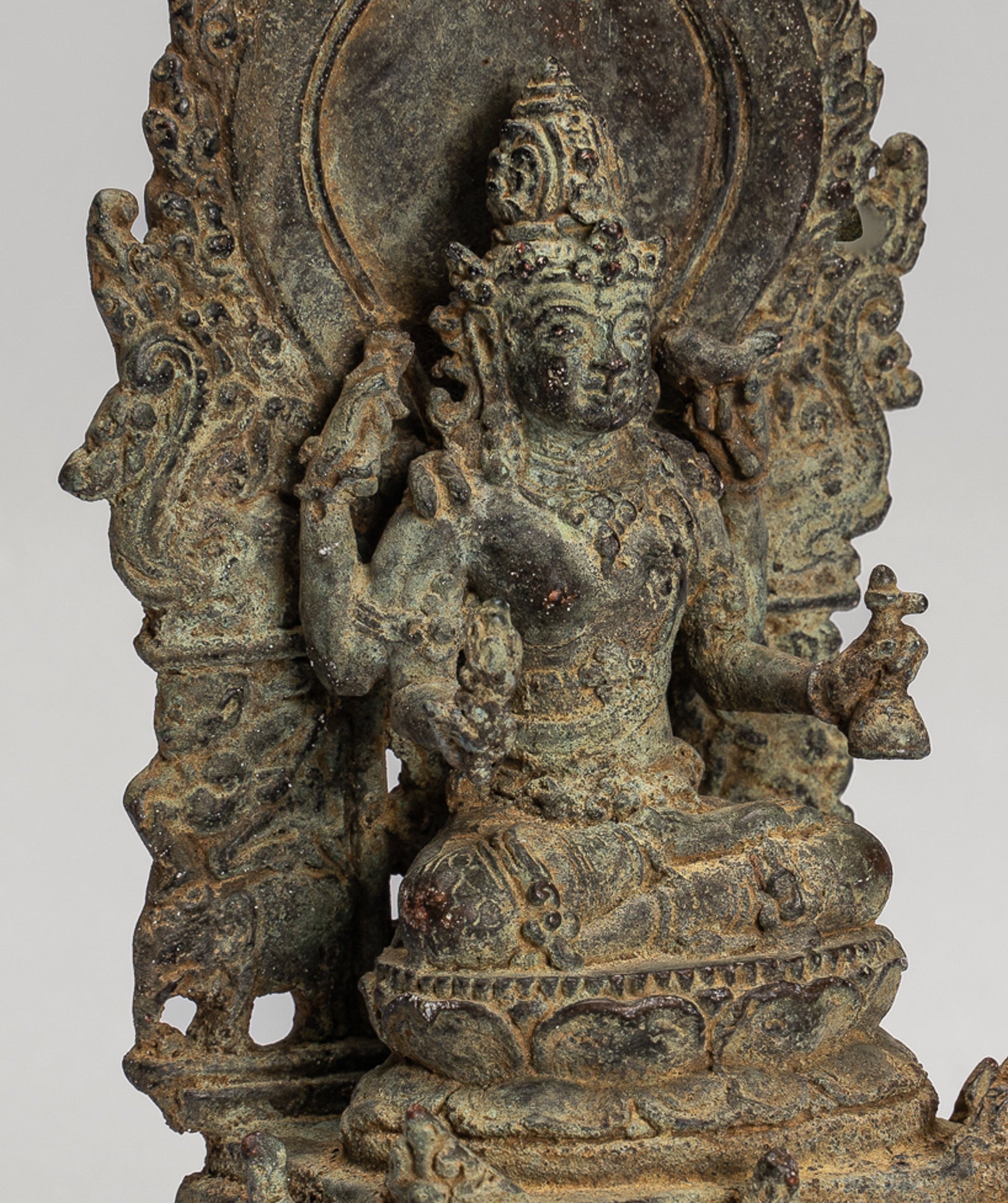 Vishnu - Antique Java Style Indonesian Majapahit Seated Bronze Vishnu Statue - 15cm/6"