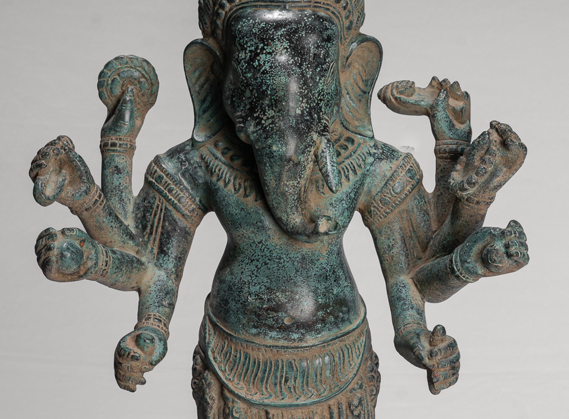 Antique Khmer Style Mounted Standing Bronze Angkor Wat Ganesha Statue - 55cm/22"