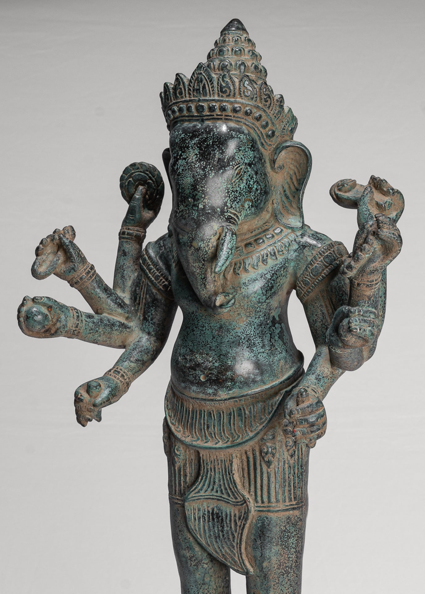 Antique Khmer Style Mounted Standing Bronze Angkor Wat Ganesha Statue - 55cm/22"