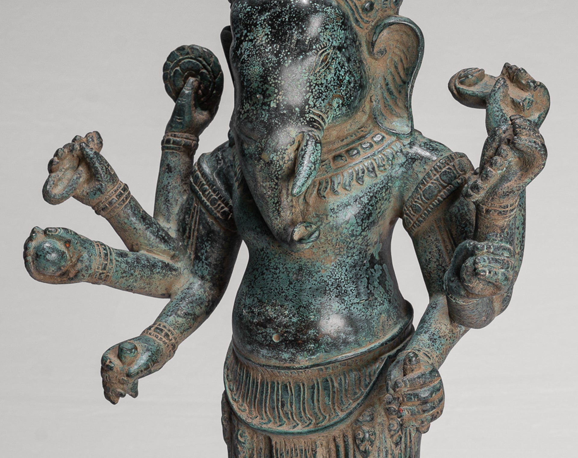 Antique Khmer Style Mounted Standing Bronze Angkor Wat Ganesha Statue - 55cm/22"