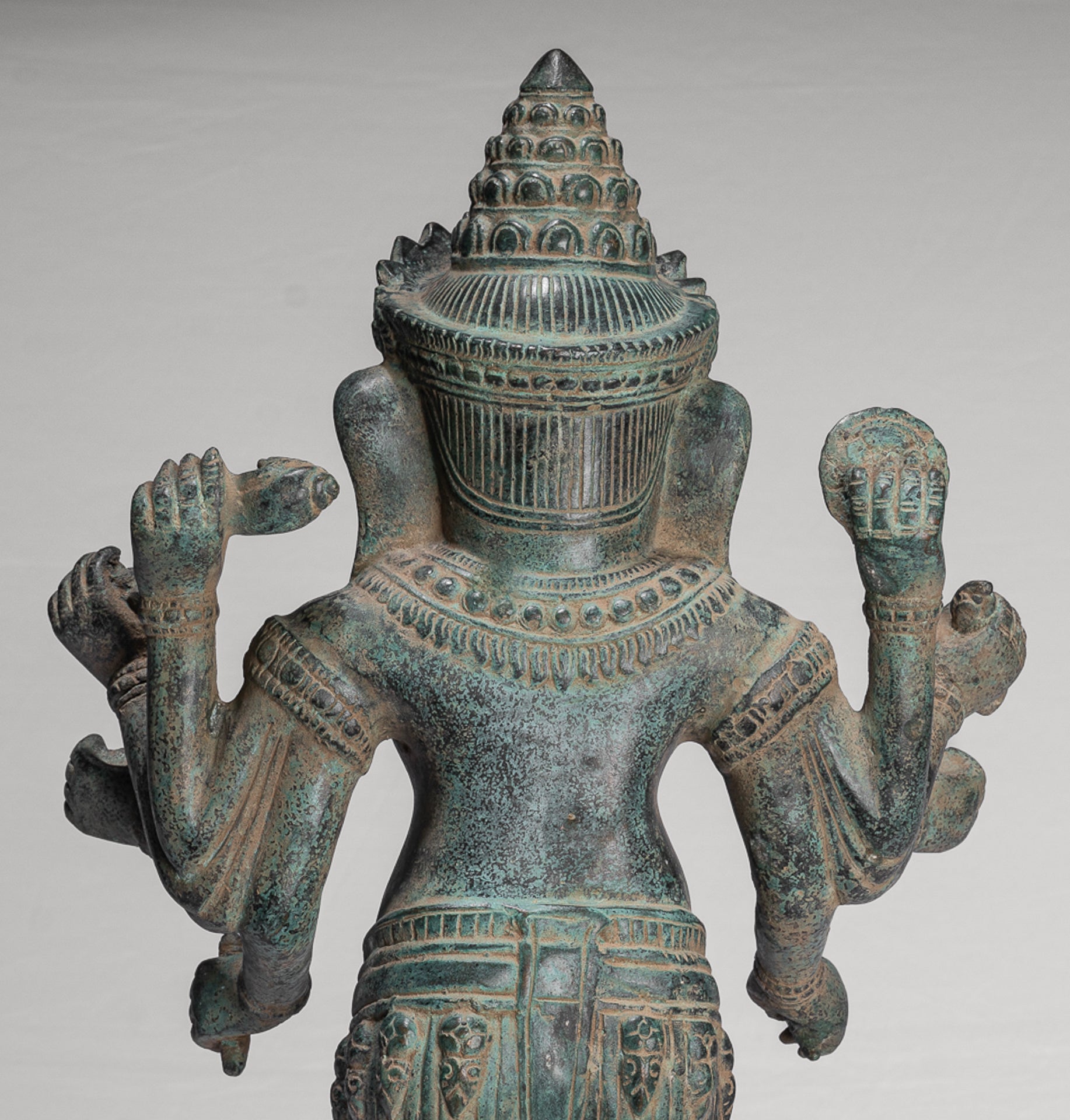 Antique Khmer Style Mounted Standing Bronze Angkor Wat Ganesha Statue - 55cm/22"