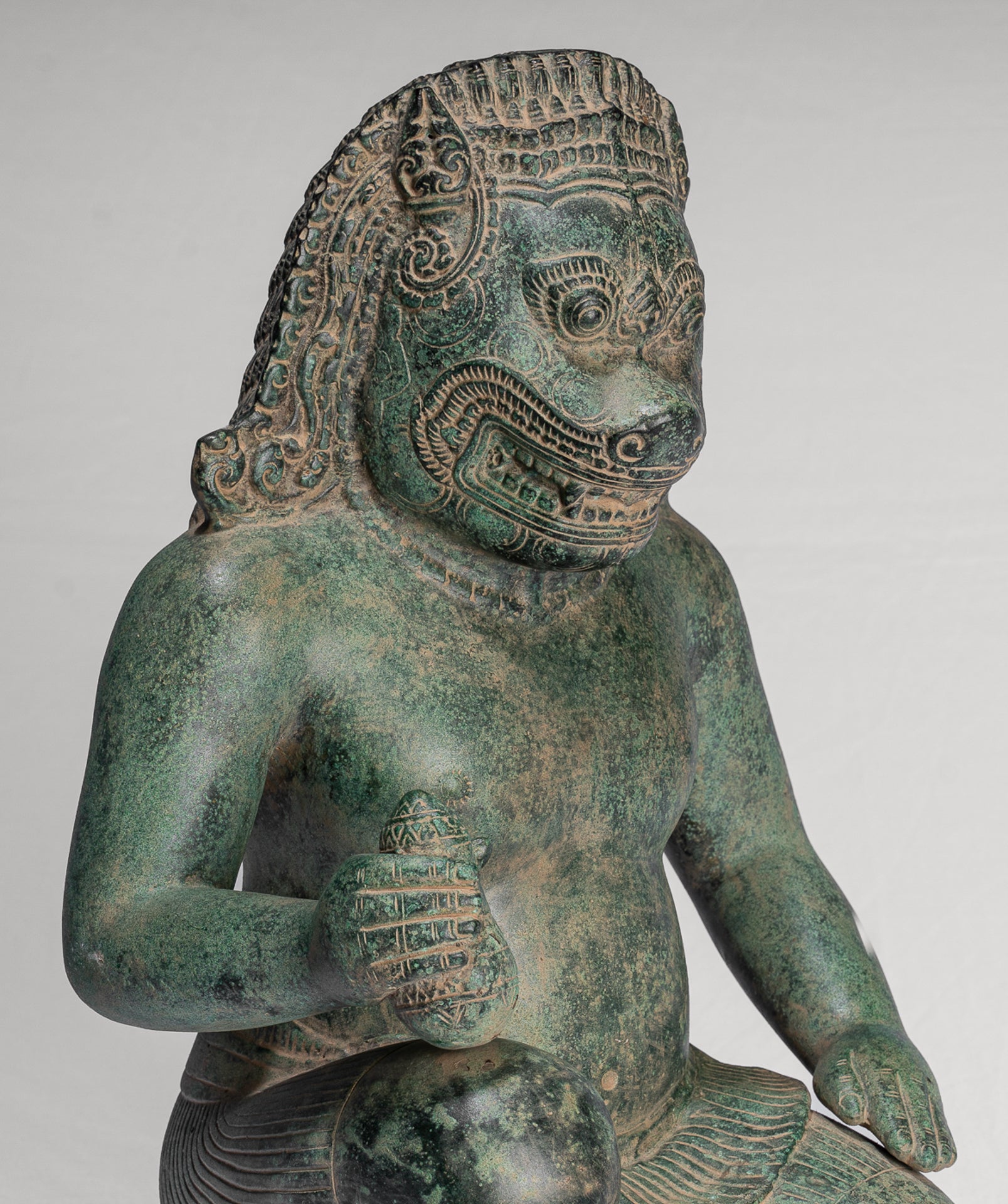 Antique Khmer Style Bronze - Vishnu Avatar - Narasimha or Narasingh - 40cm/16"