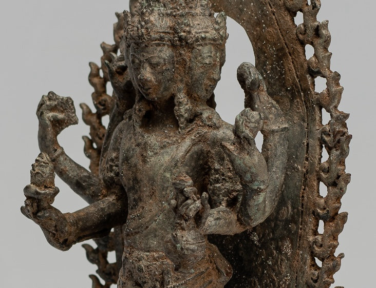 Brahma Statue - Antique Indonesian Style Majapahit Standing Bronze Brahma Statue - 32cm/13"