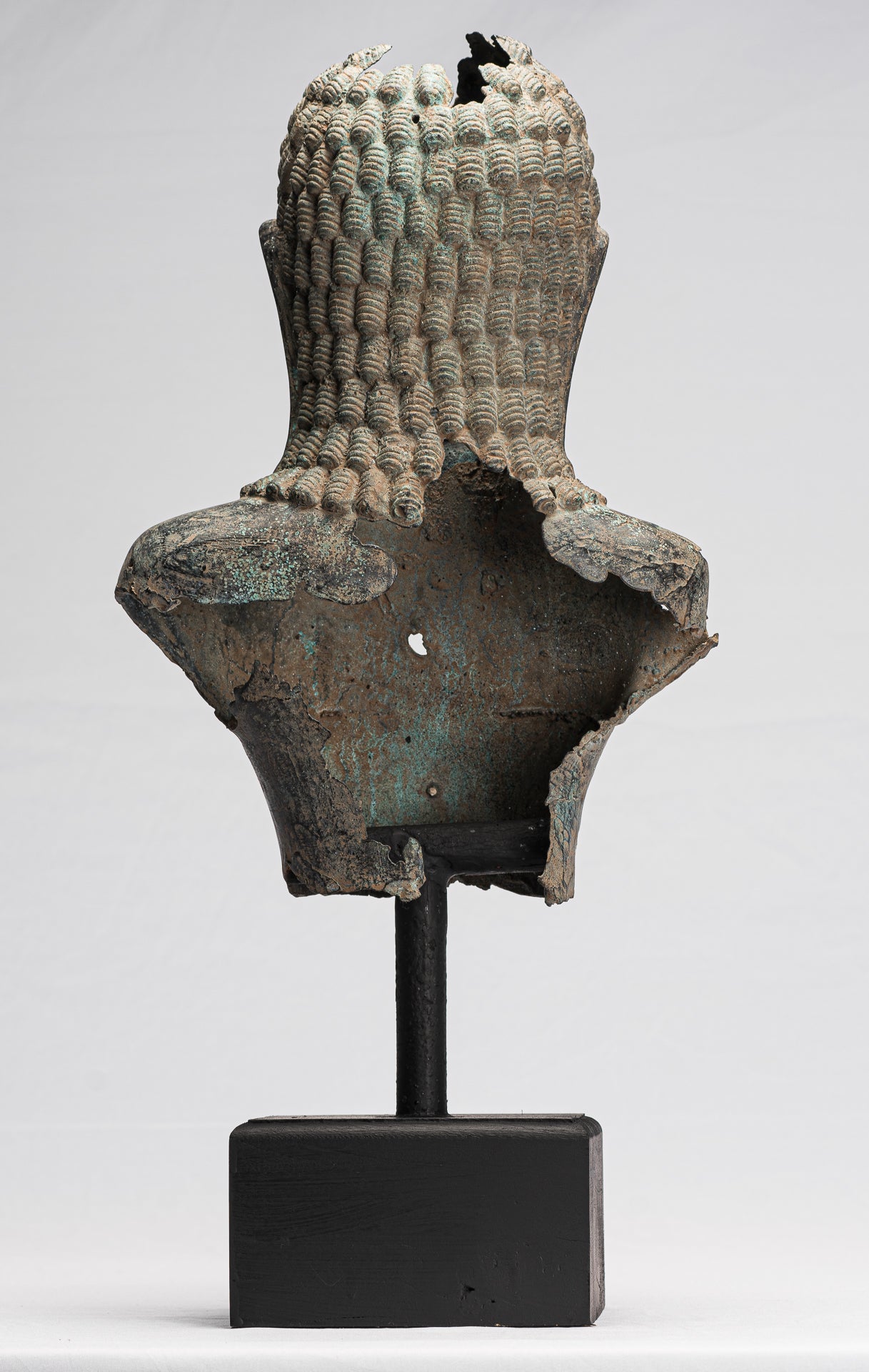 Buddha Statue - Antique Khmer Style Mounted Bronze Phnom Da Buddha Head Statue - 54cm/22")