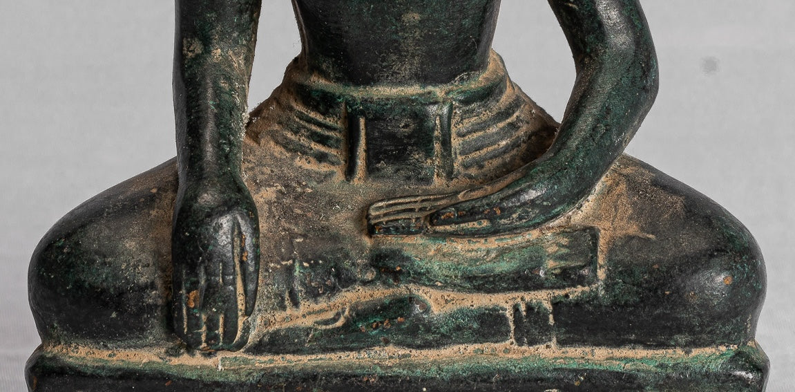 Buddha Statue - Antique Khmer Style Bronze Enlightenment Phnom Da Buddha Statue - 15cm/6"