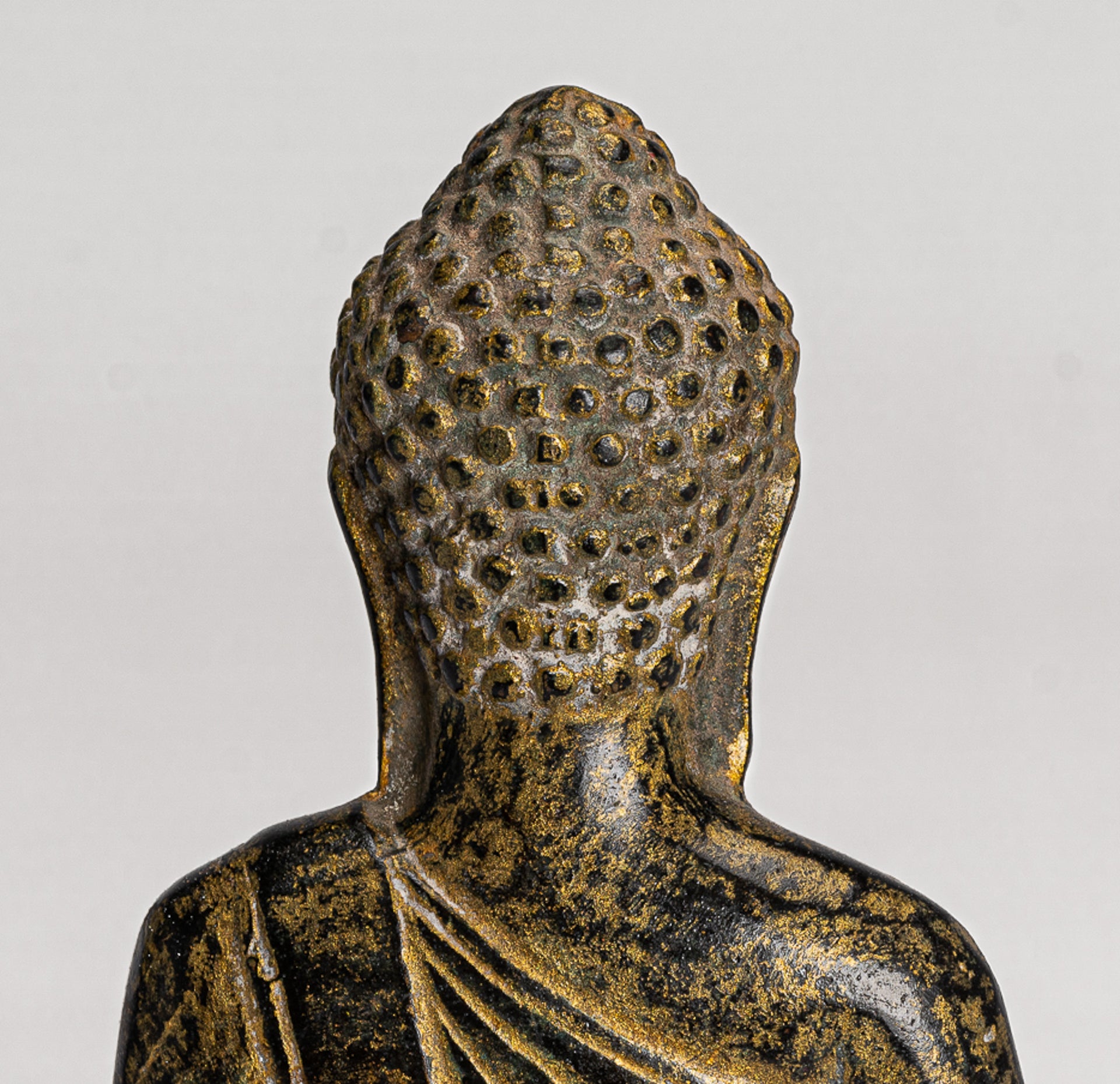Antique Khmer Style Bronze Seated Meditation Angkor Buddha Statue -13.5cm/5"