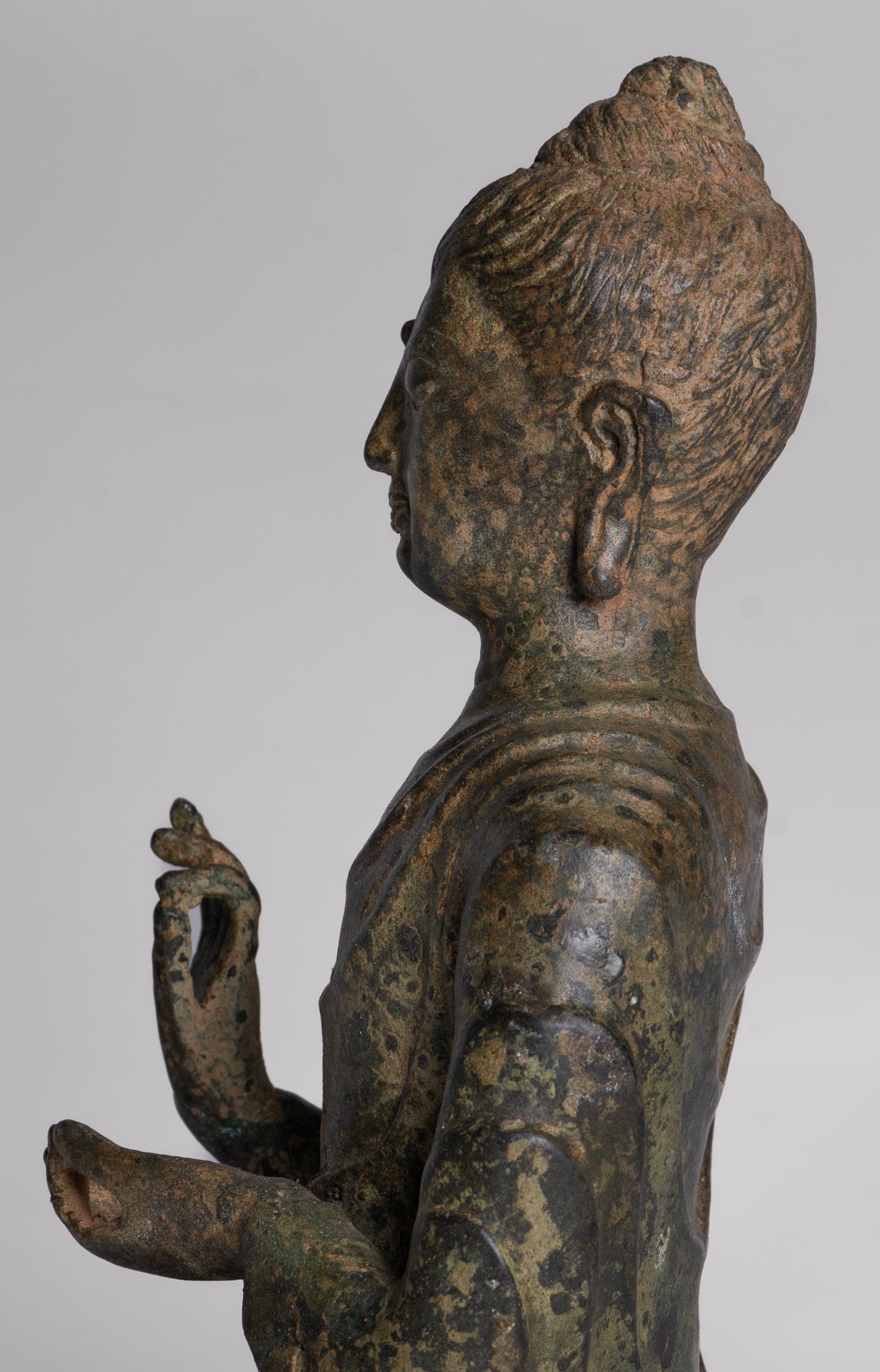 Indian Buddha Statue - Antique Gandhara Style Bronze Protection Buddha Statue - 26cm/10"